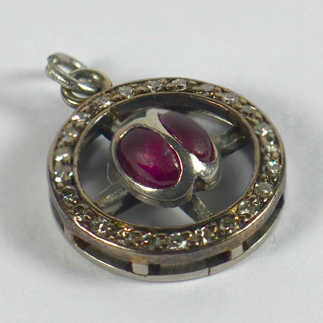 Ladybird Ruby Diamond White Gold Charm Pendant In Fair Condition For Sale In London, GB
