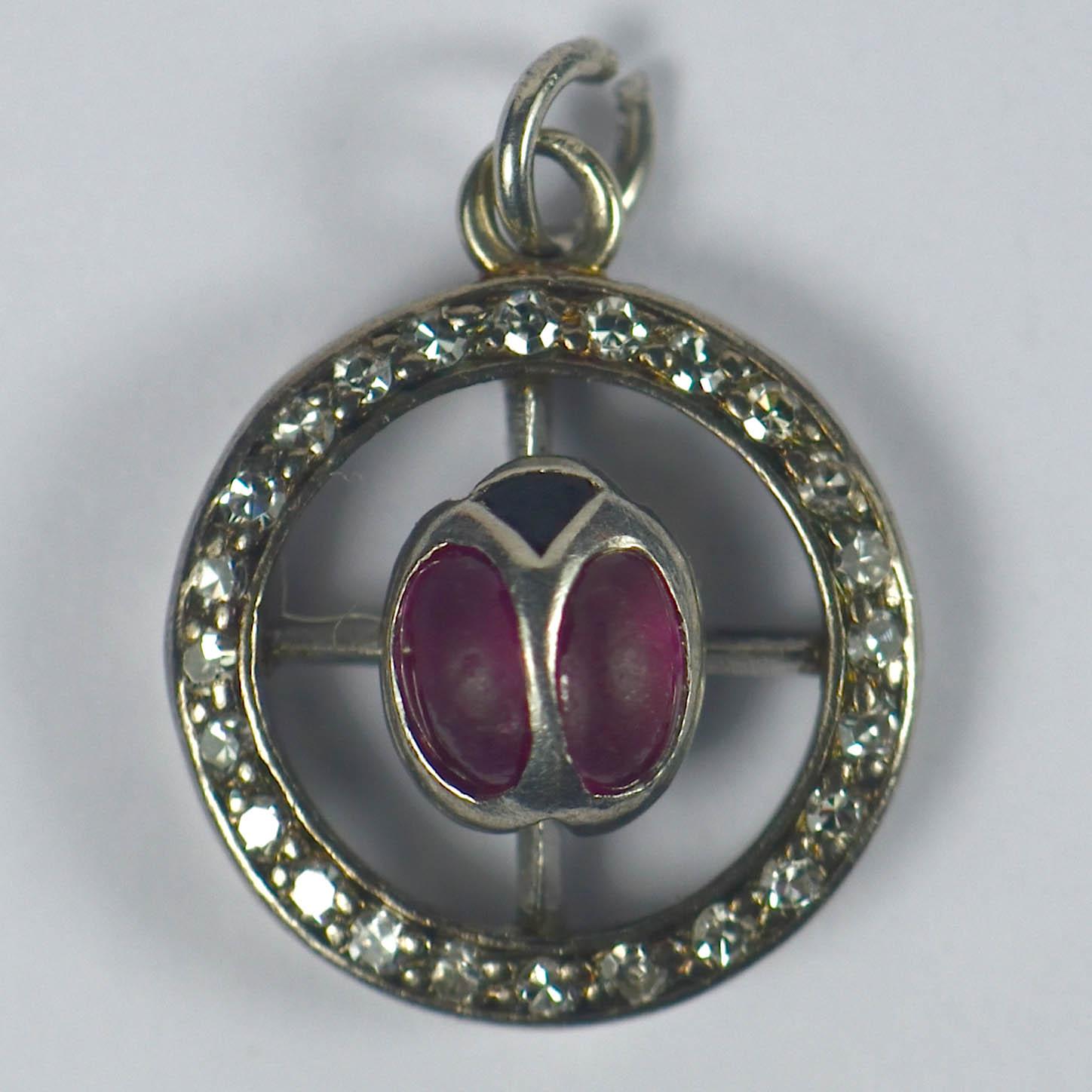 Women's or Men's Ladybird Ruby Diamond White Gold Charm Pendant For Sale