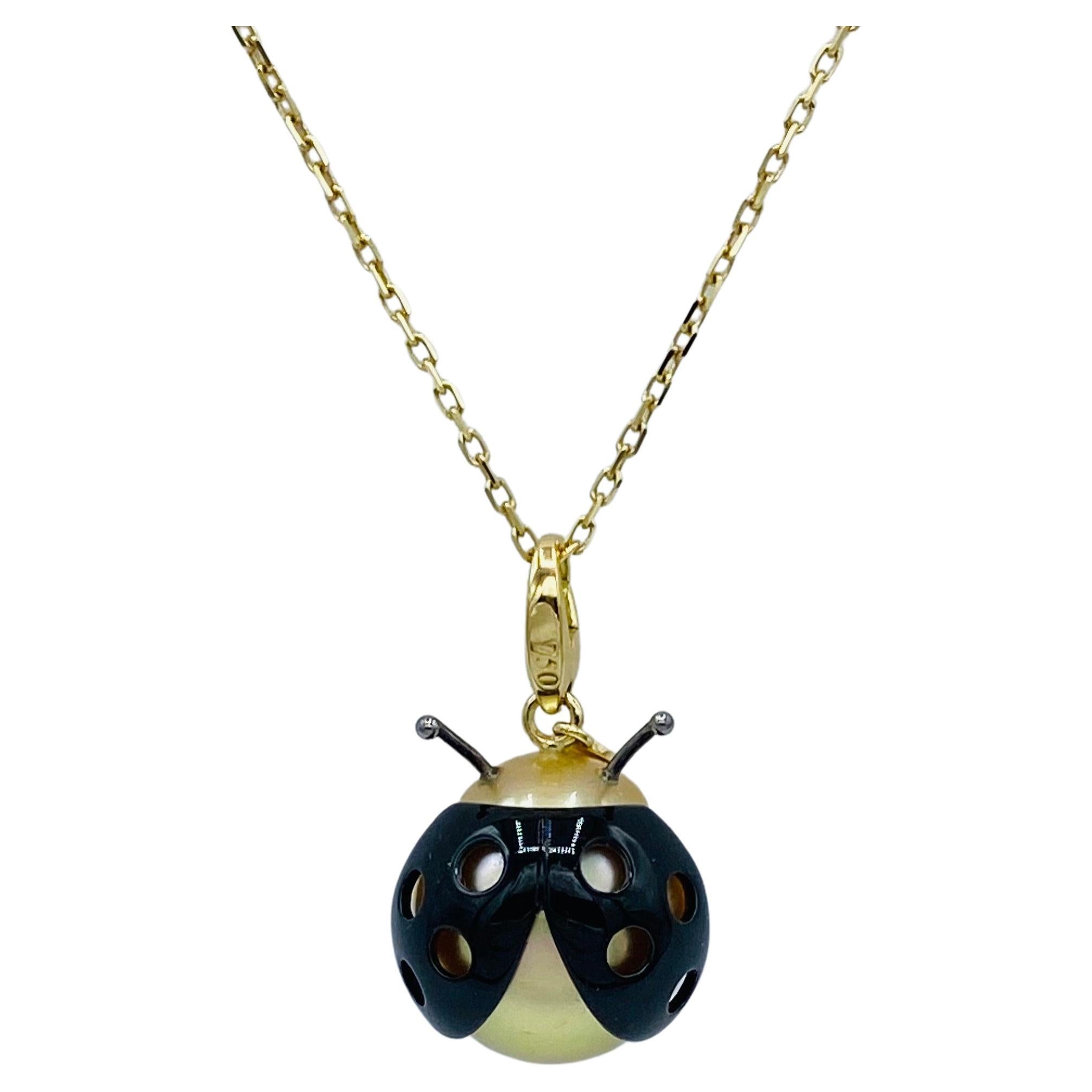 Ladybug 18Kt White Yellow Gold Australian Pearl Charm Pendant / Necklace