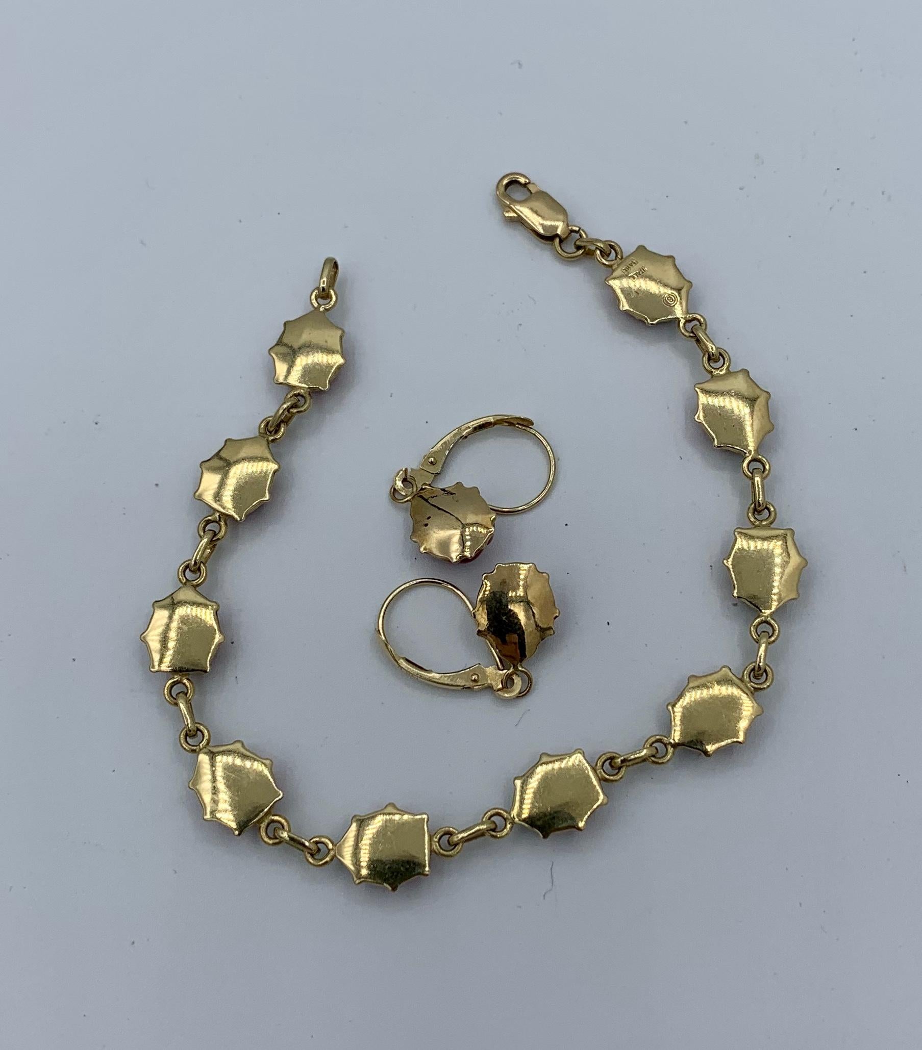 Women's Ladybug Bracelet and Earrings 14 Karat Gold Enamel Beetle Insect For Sale