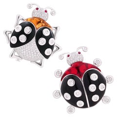 Ladybug Brooch Pair Diamond Onyx Design by Ella Gafter