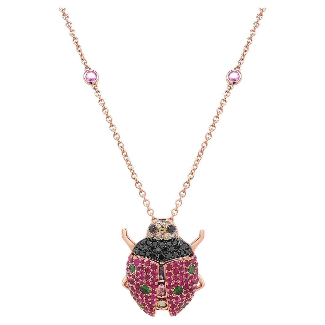 Collana con ciondolo in oro rosa 18K con zaffiro rosa, diamante e greene & greene in vendita