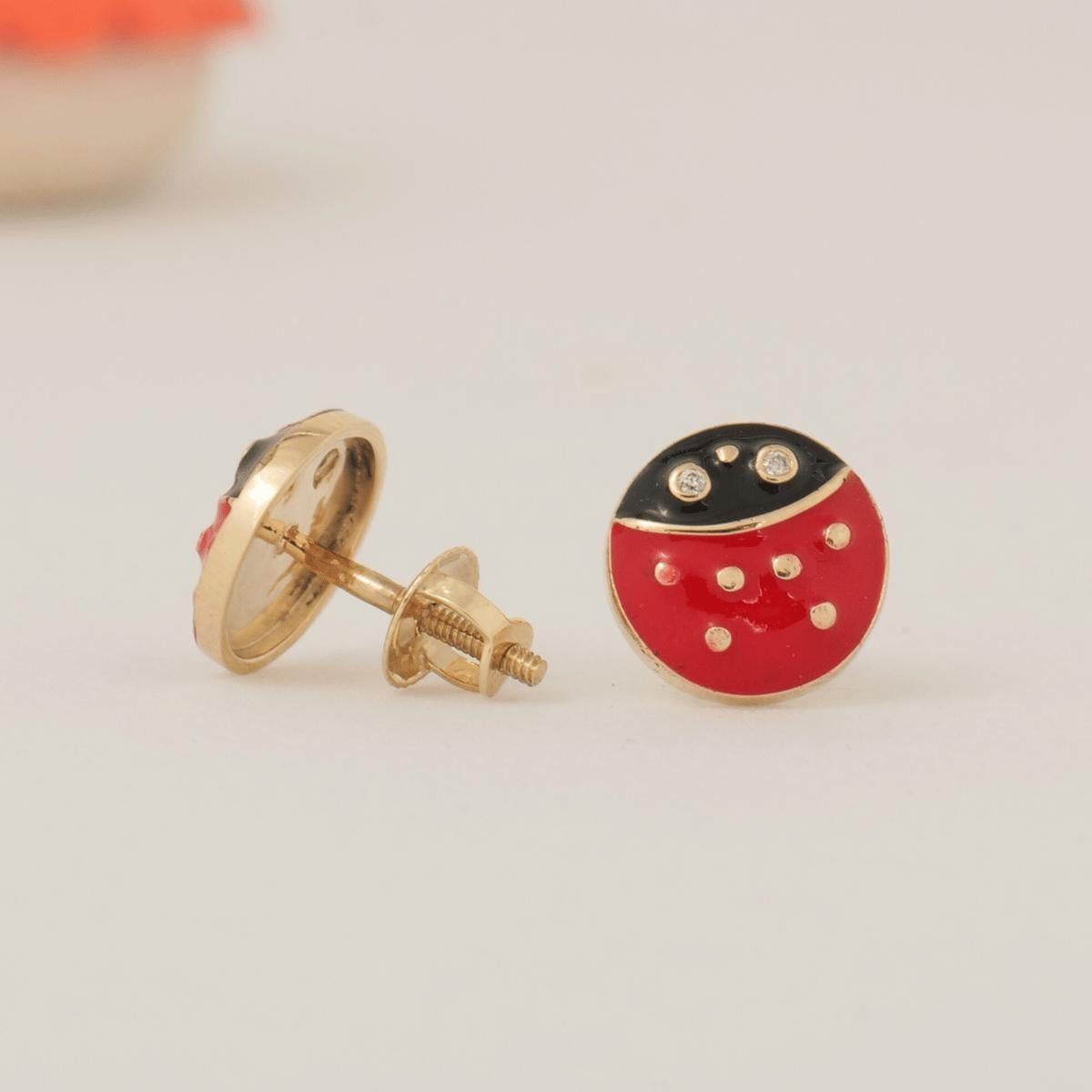 Art déco Boucles d'oreilles coccinelle en or massif 14K (certifié) en vente