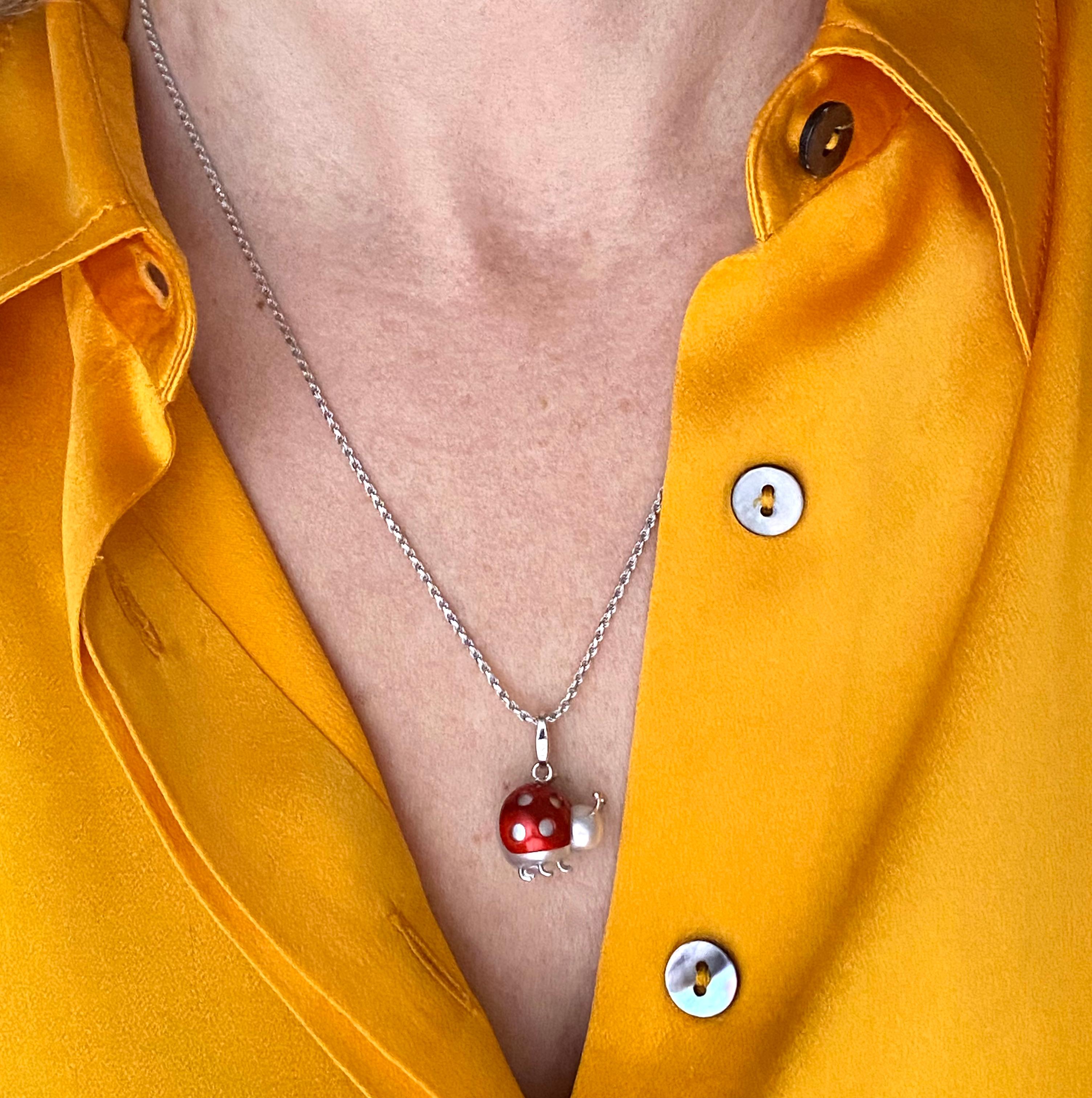 Ladybug or Ladybird 18 Karat Gold Australian Pearl Pendant Necklace or Charm 7