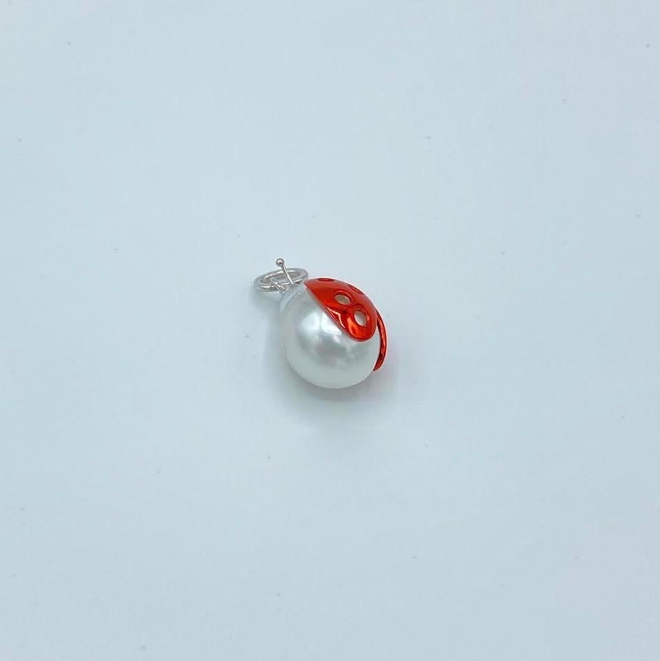 Contemporary Ladybug or Ladybird 18 Karat Red White Gold Australian Pearl Pendant Necklace