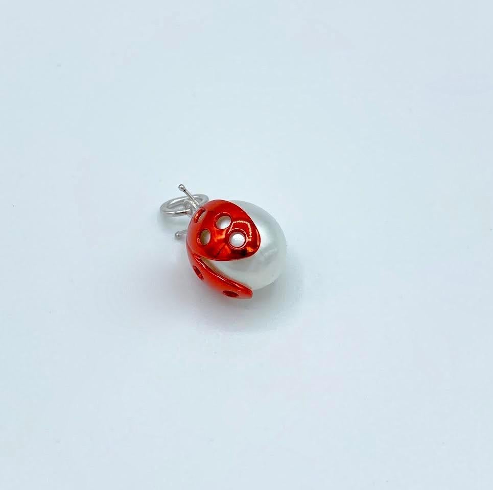 Women's Ladybug or Ladybird 18 Karat Red White Gold Australian Pearl Pendant Necklace