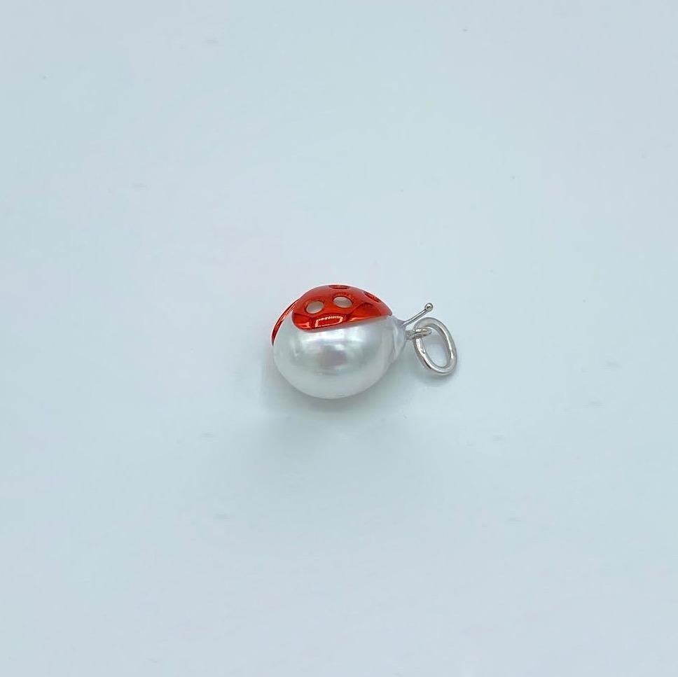 Ladybug or Ladybird 18 Karat Red White Gold Australian Pearl Pendant Necklace 1