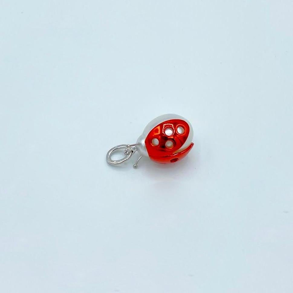 Ladybug or Ladybird 18 Karat Red White Gold Australian Pearl Pendant Necklace 3