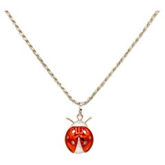 Ladybug or Ladybird 18 Karat Red White Gold Australian Pearl Pendant Necklace