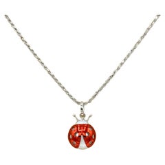 Ladybug or Ladybird 18 Karat Red White Gold Australian Pearl Pendant Necklace