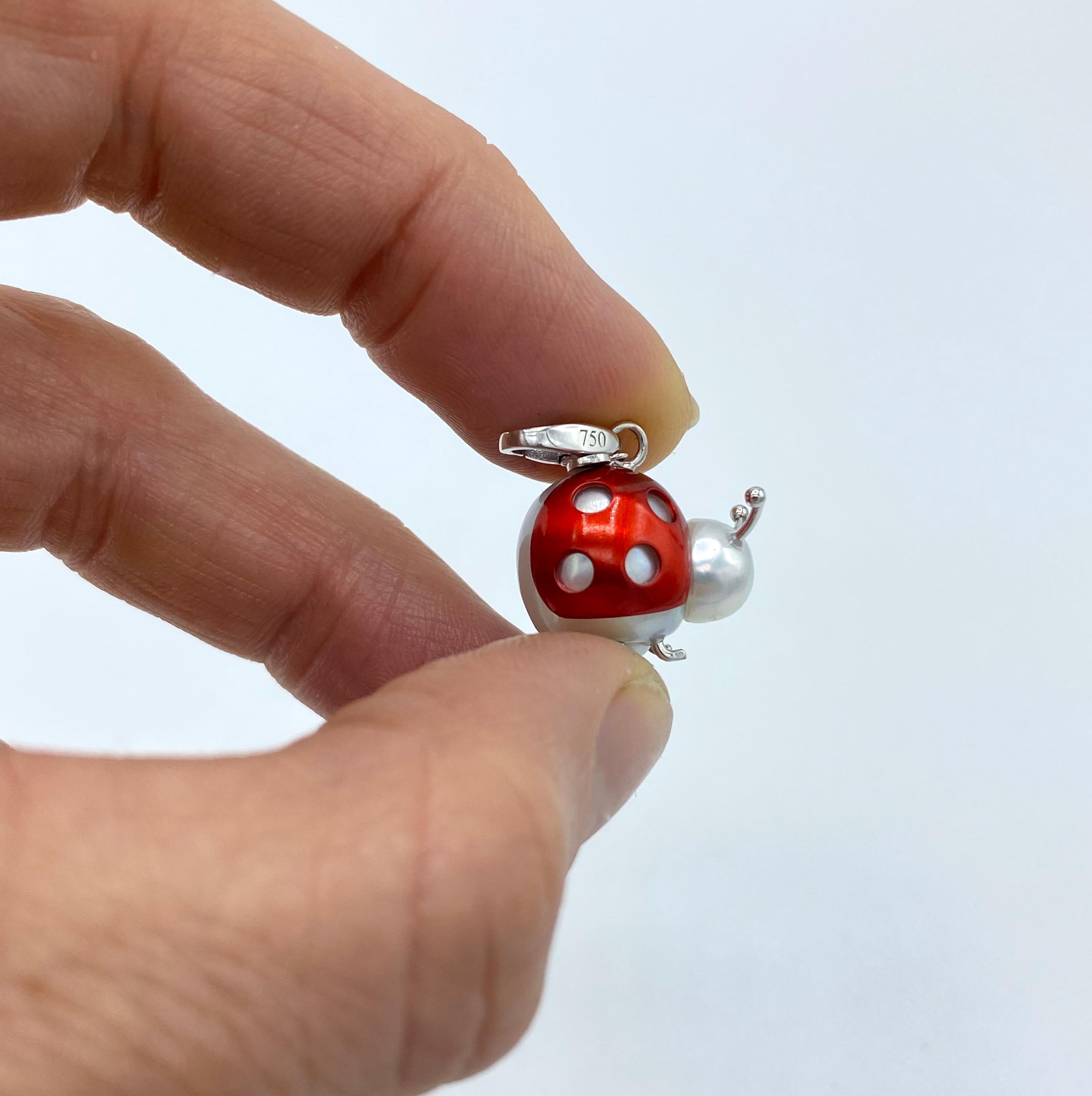 Ladybug or Ladybird 18 Karat Gold Australian Pearl Pendant Necklace or Charm 8