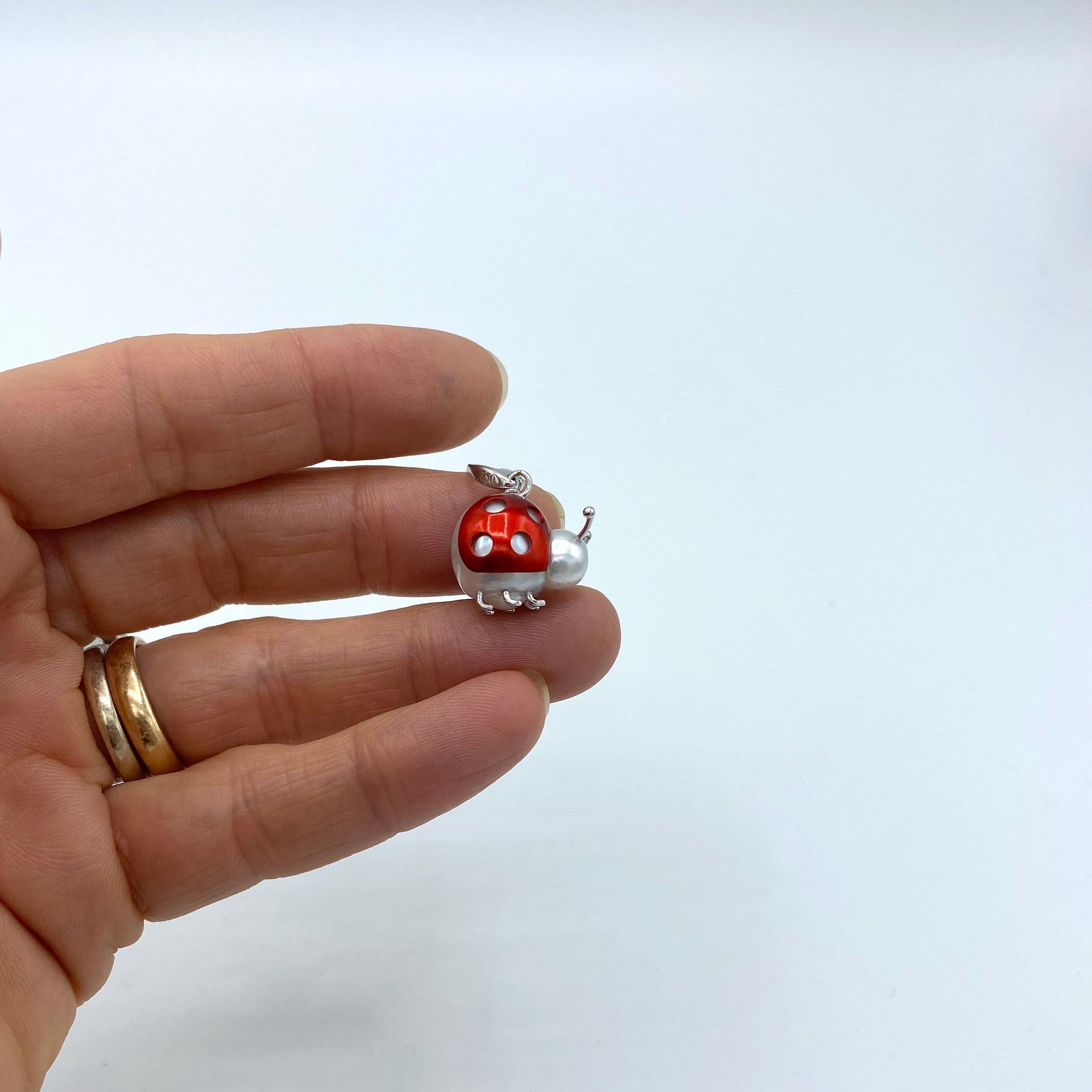 Ladybug or Ladybird 18 Karat Gold Australian Pearl Pendant Necklace or Charm 9