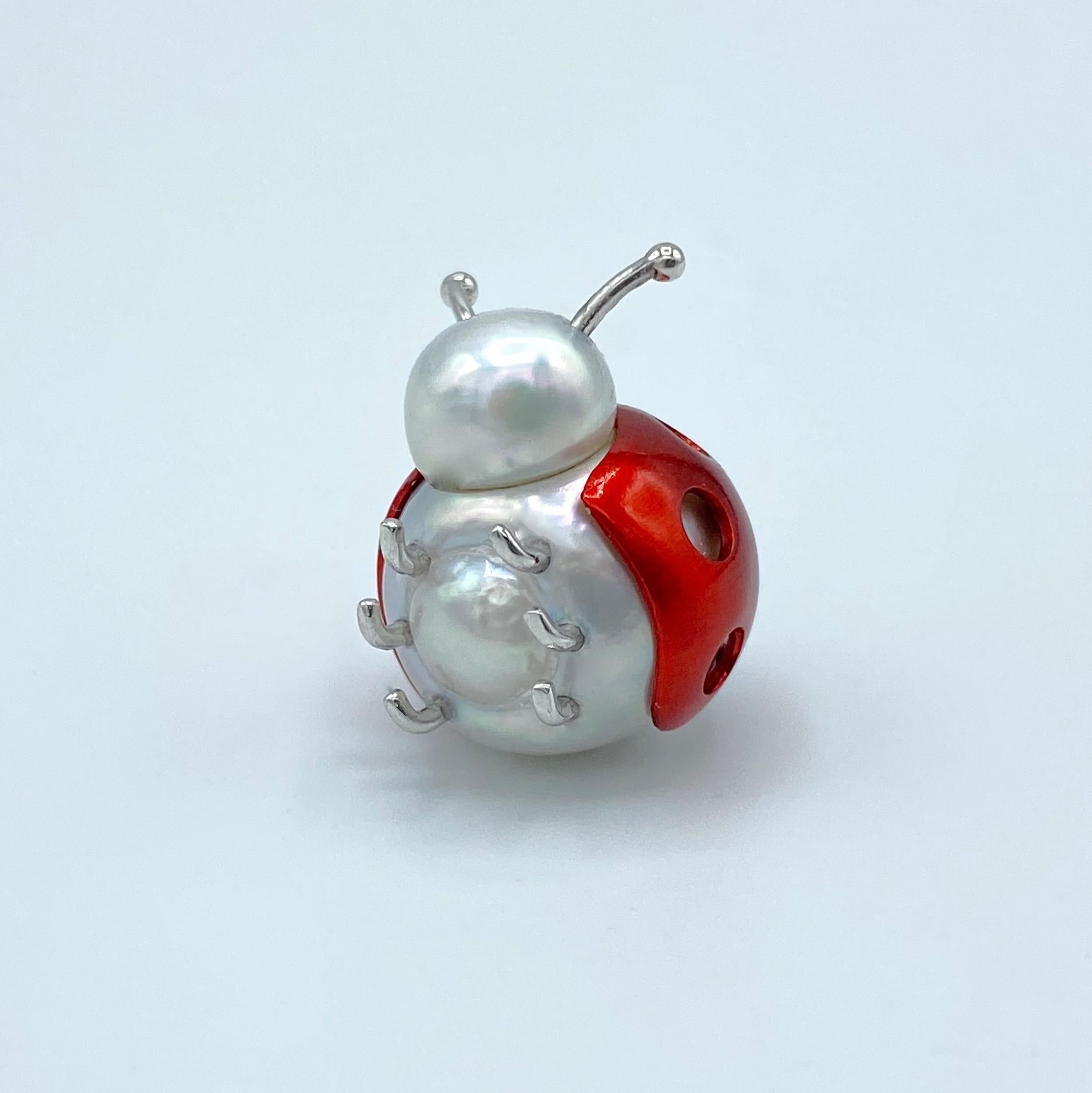 Ladybug or Ladybird 18 Karat Gold Australian Pearl Pendant Necklace or Charm 1