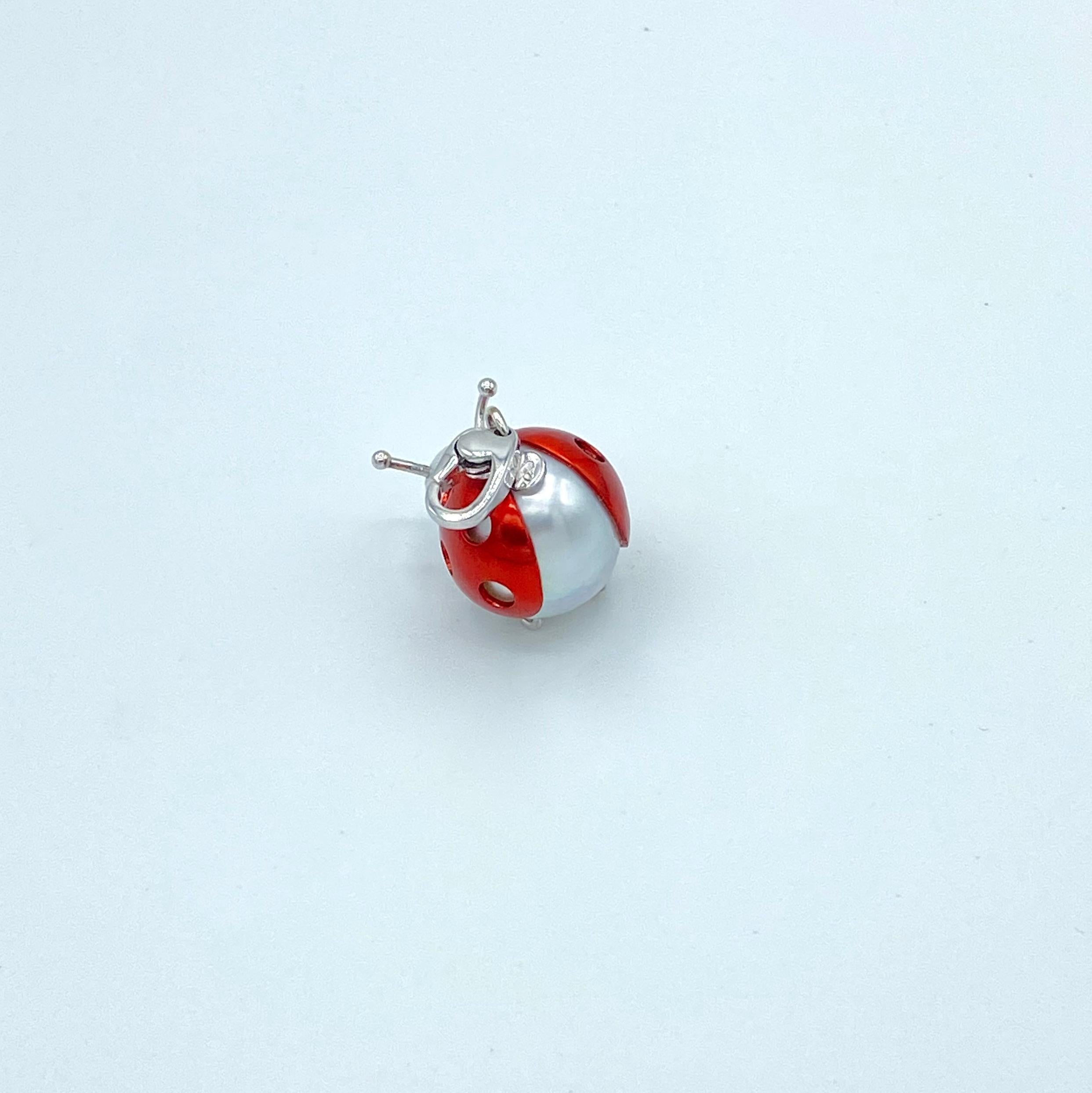 Ladybug or Ladybird 18 Karat Gold Australian Pearl Pendant Necklace or Charm 3