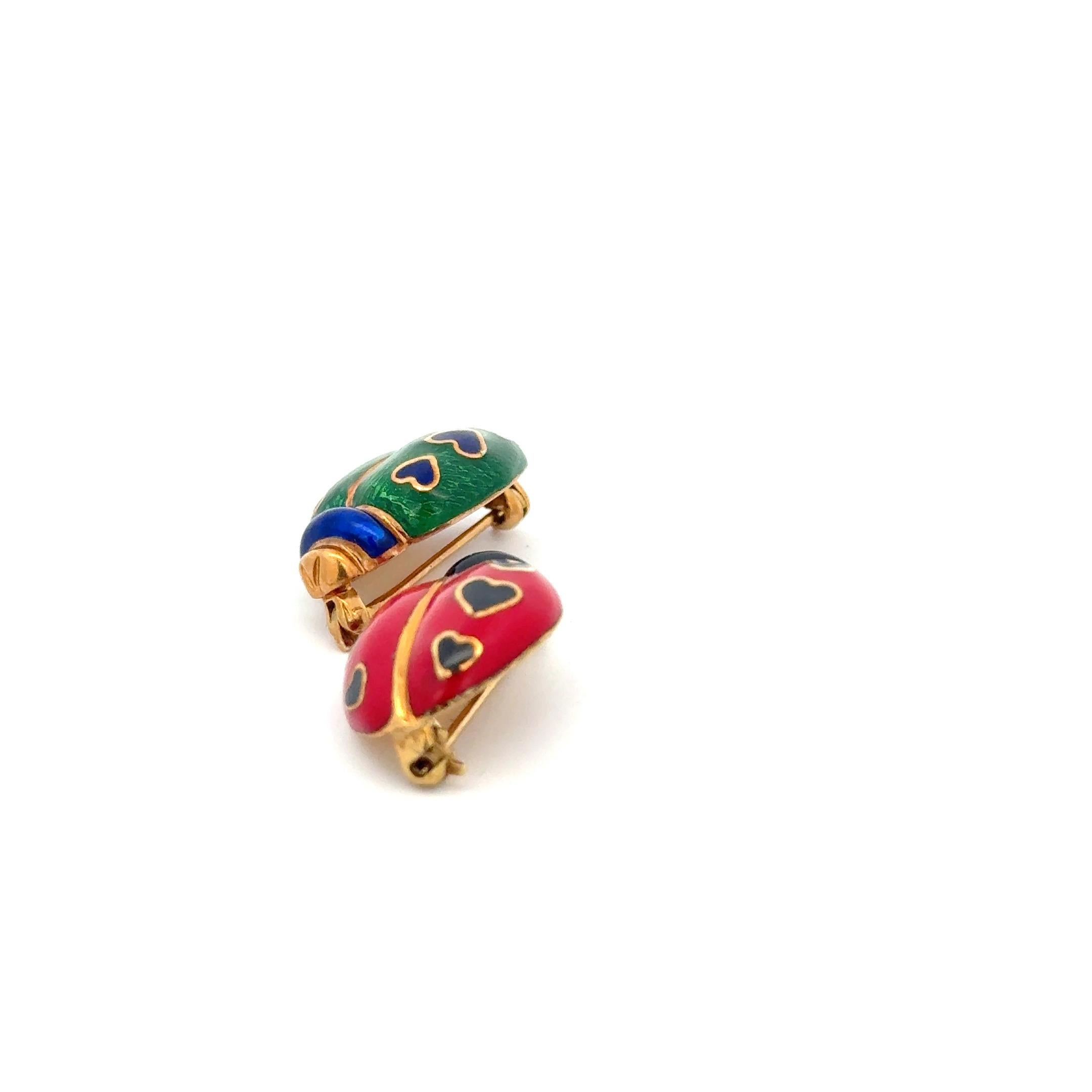 Ladybug-Anstecknadeln aus Emaille und 18 Karat Gelbgold im Zustand „Hervorragend“ im Angebot in Dallas, TX