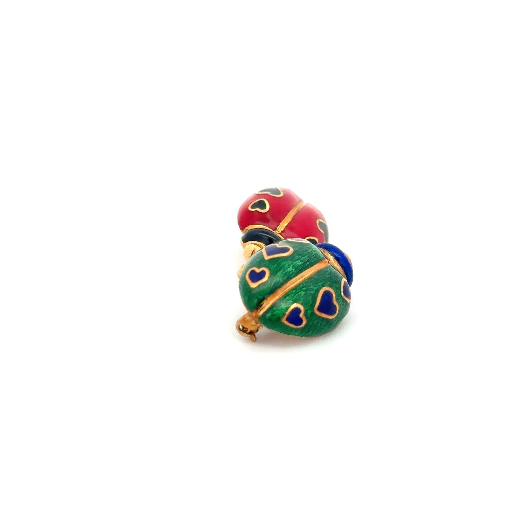 Ladybug-Anstecknadeln aus Emaille und 18 Karat Gelbgold im Angebot 1