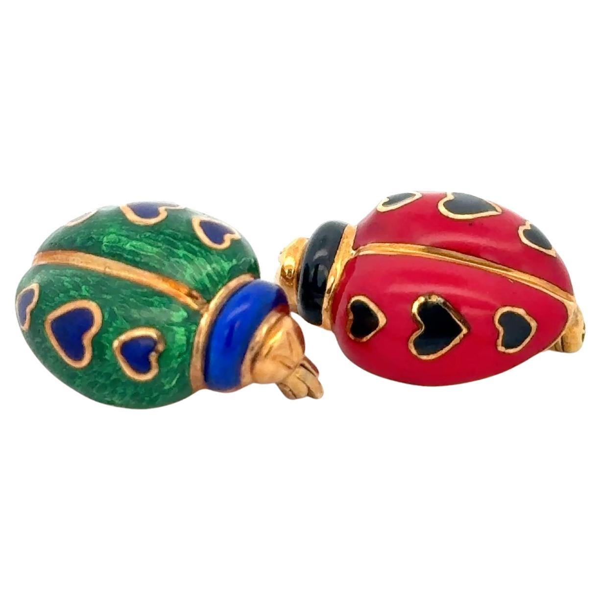Ladybug Pins Enamel & 18K Yellow Gold