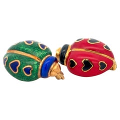 Epingles à coccinelle en émail et or jaune 18K
