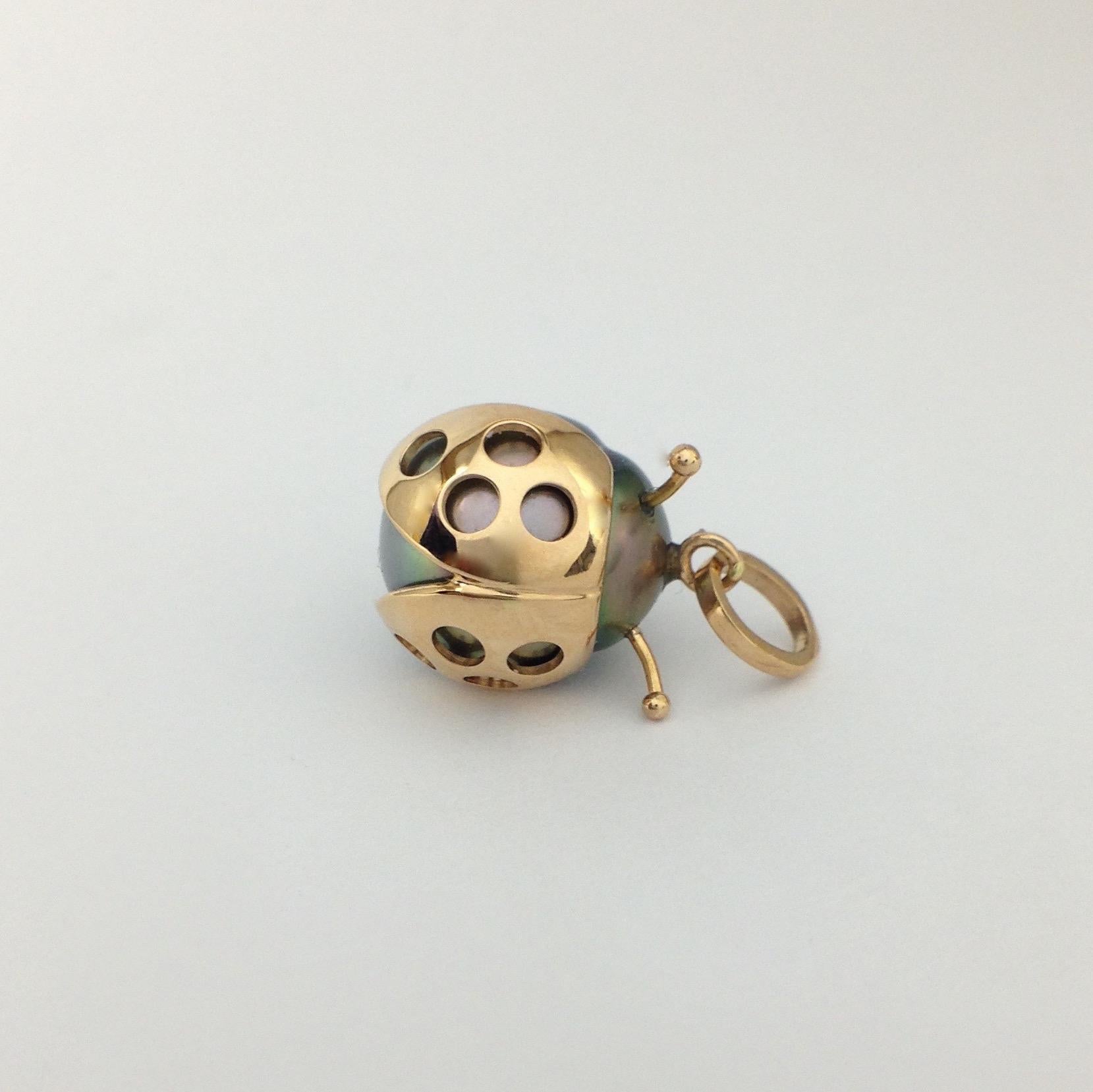 Ladybug Red 18 Karat Gold Tahiti Pearl Pendant/Necklace 5