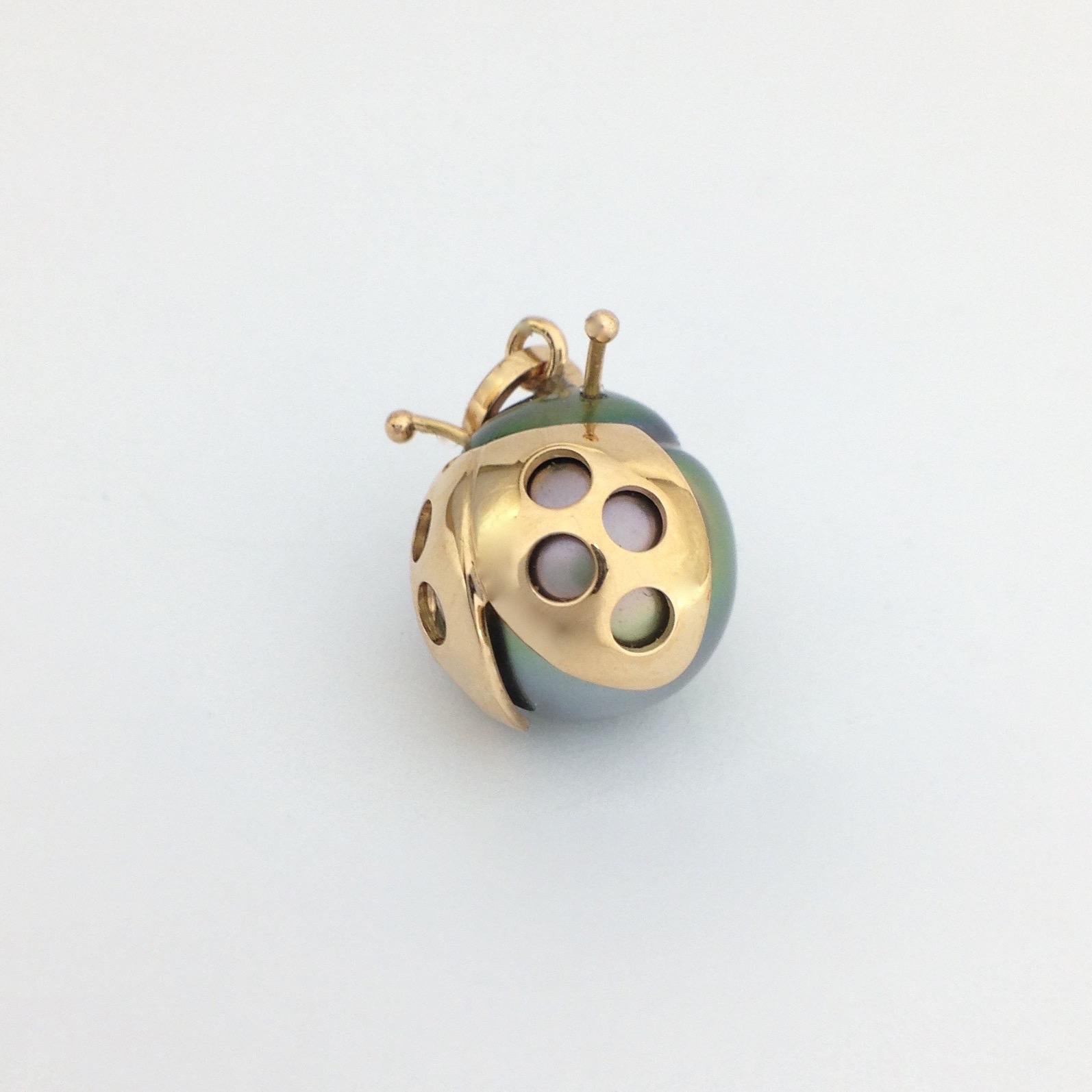 Ladybug Red 18 Karat Gold Tahiti Pearl Pendant/Necklace In New Condition In Bussolengo, Verona