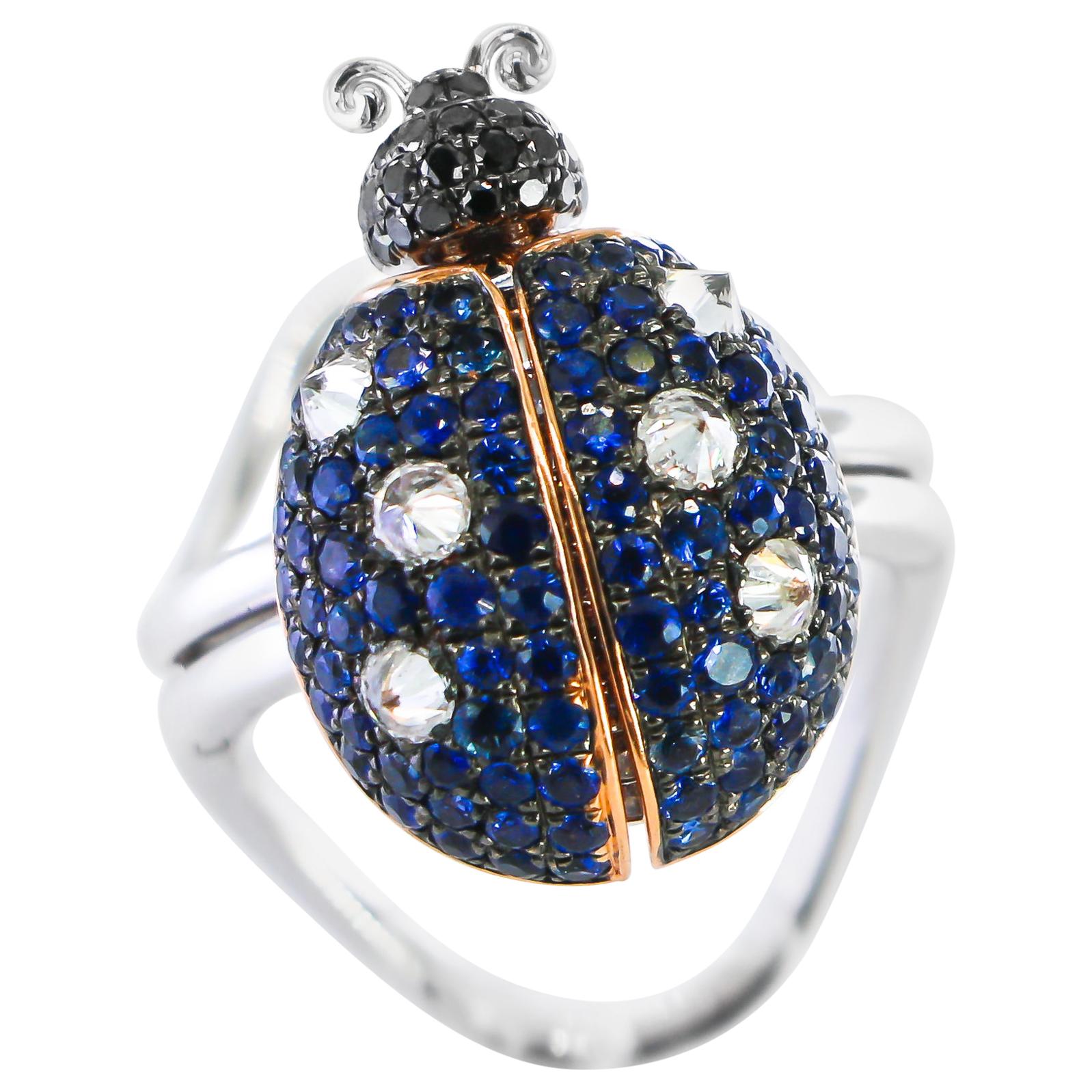 Ladybug Ring with Moving Parts Sapphires 1.73 Carat and Diamonds 1.18 Carat