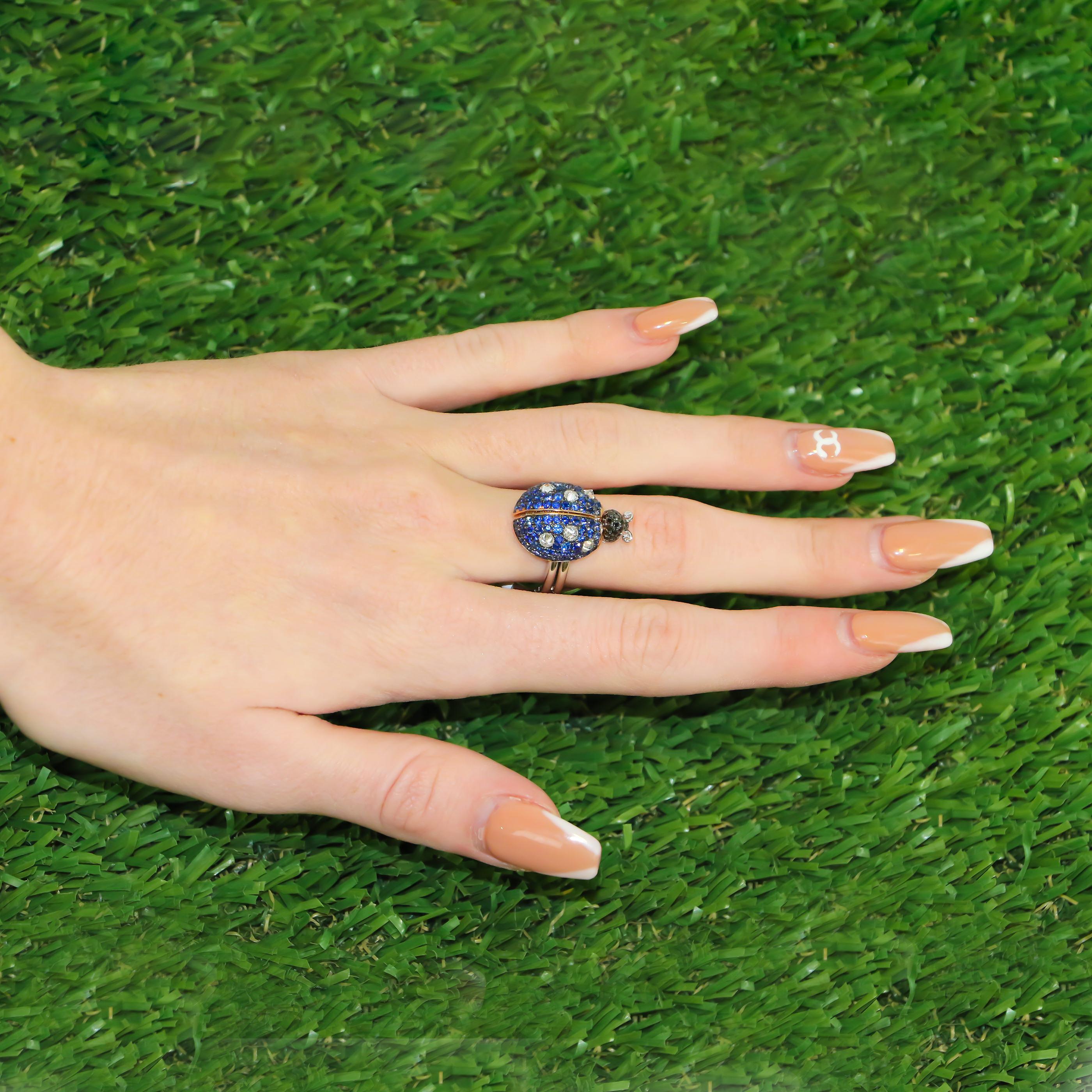 Contemporary Ladybug Ring with Moving Parts Sapphires 1.73 Carat and Diamonds 1.18 Carat
