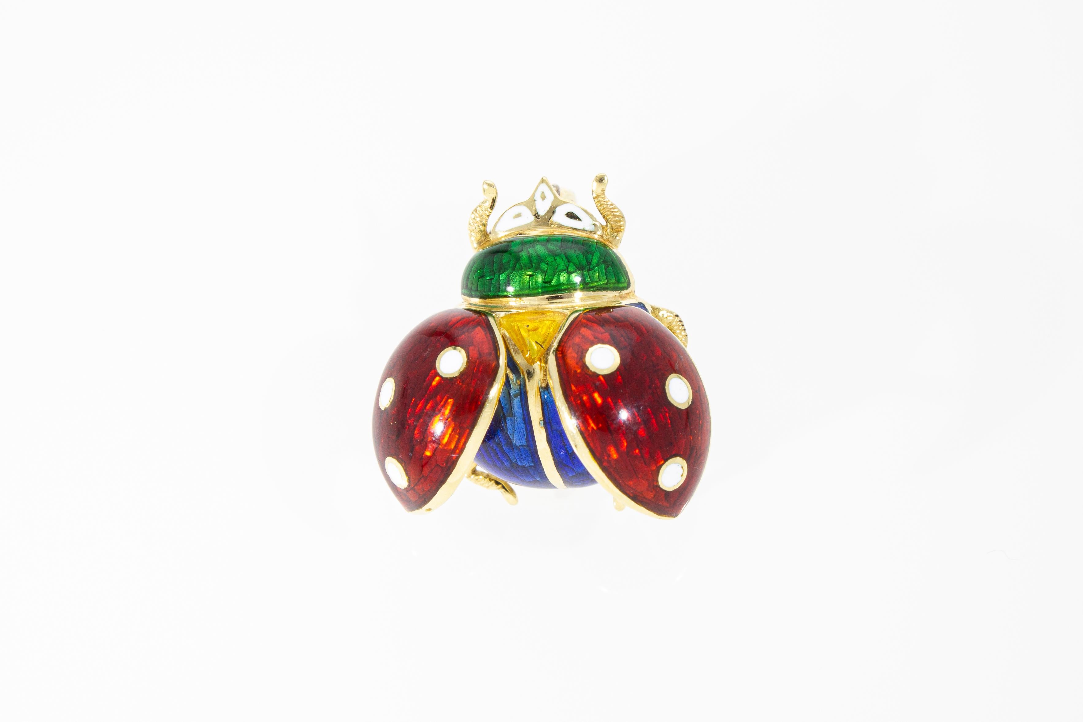 Ladybug-Shaped Pendant and Brooch with Enamel of Various Colors In New Condition For Sale In Rome, IT