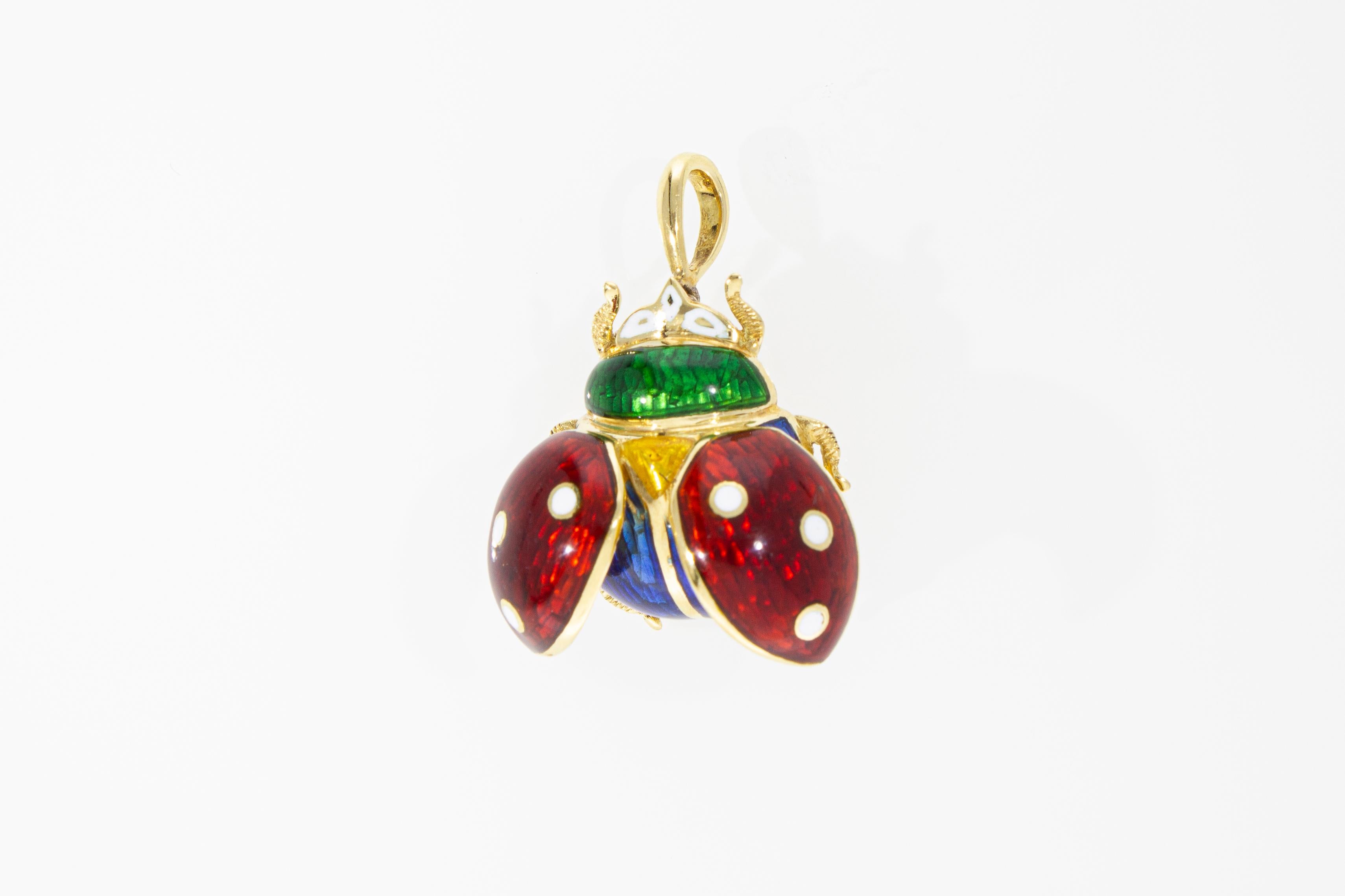 Women's or Men's Ladybug-Shaped Pendant and Brooch with Enamel of Various Colors For Sale