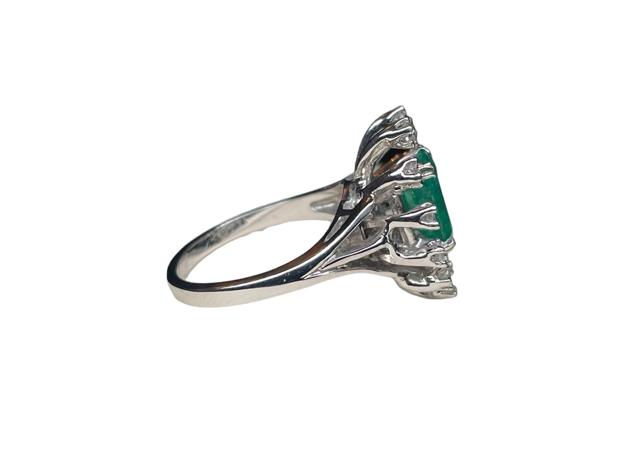 Emerald Cut Lady’s 14K White Gold Emerald And Diamonds Ring For Sale