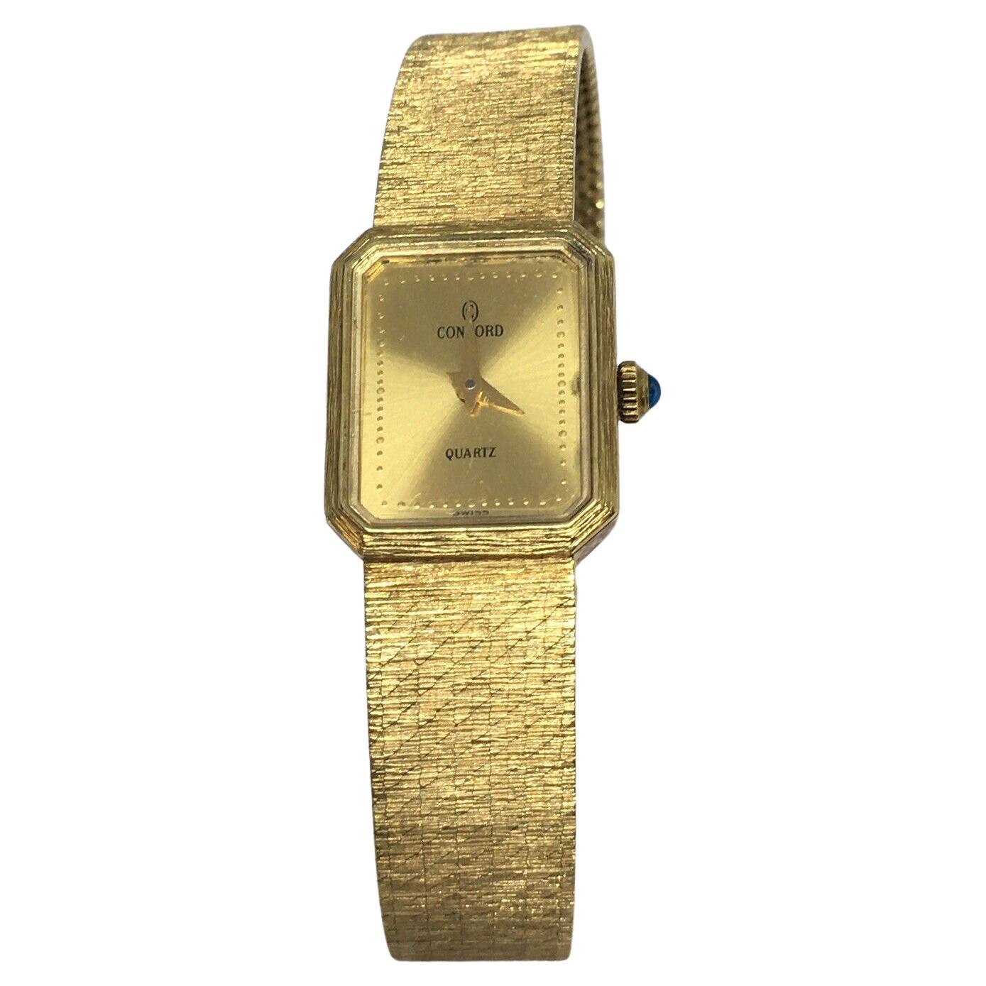 Lady's 14K Yellow Solid Gold Concord quartz Watch Factory Marked Case 6 inch en vente