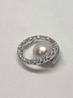 Ladies 18 Karat White Gold Pearl and Diamond Pendant Slide by Tasaki Pearls