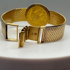 Lady's 18K Yellow Solid Gold Juvenia Coin Watch Factory Marked 59.2 Gram 7.25 in