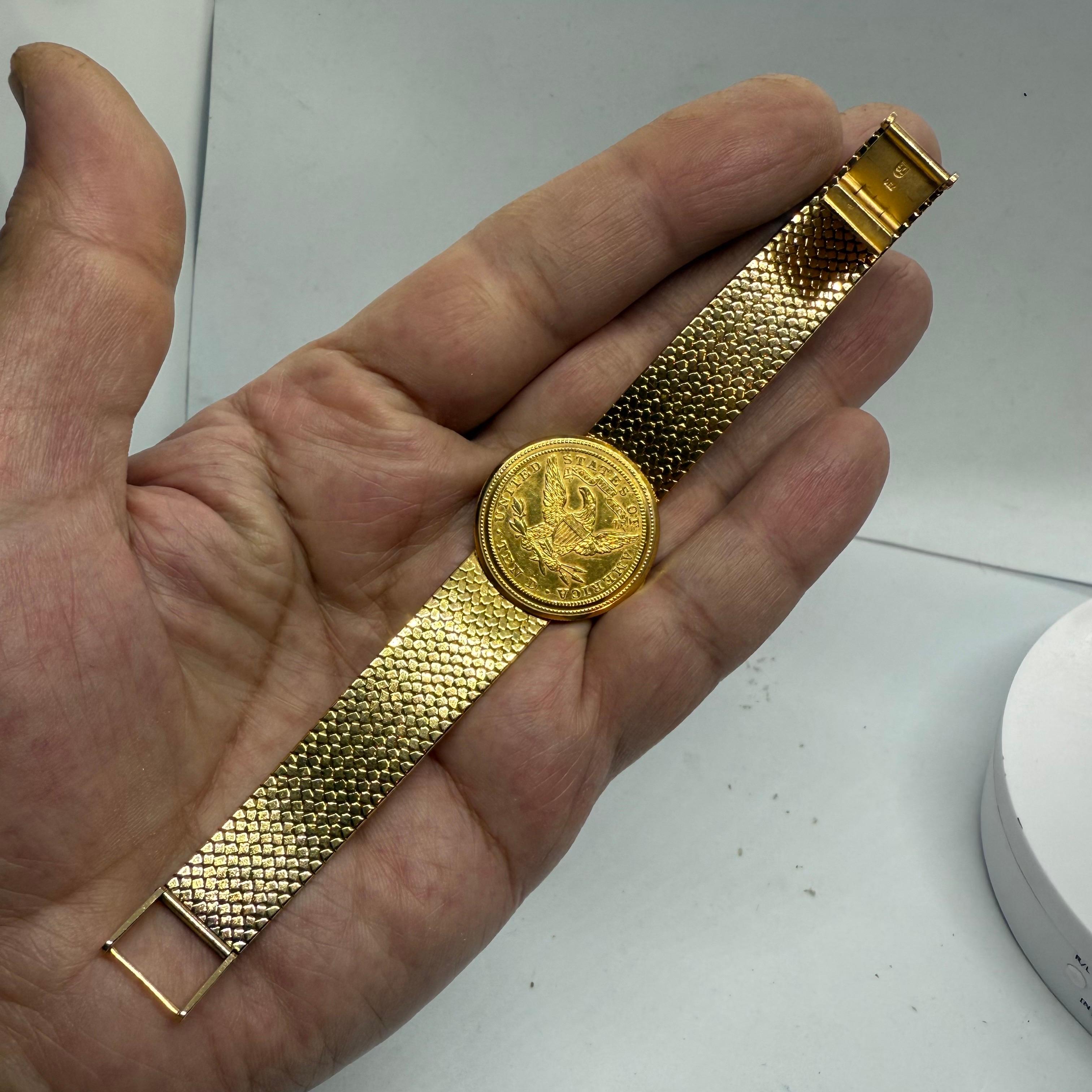 Lady's 18K Gelb massivem Gold Juvenia Münze Uhr Fabrik markiert 59,2 Gramm 7,25 in (Modernistisch) im Angebot