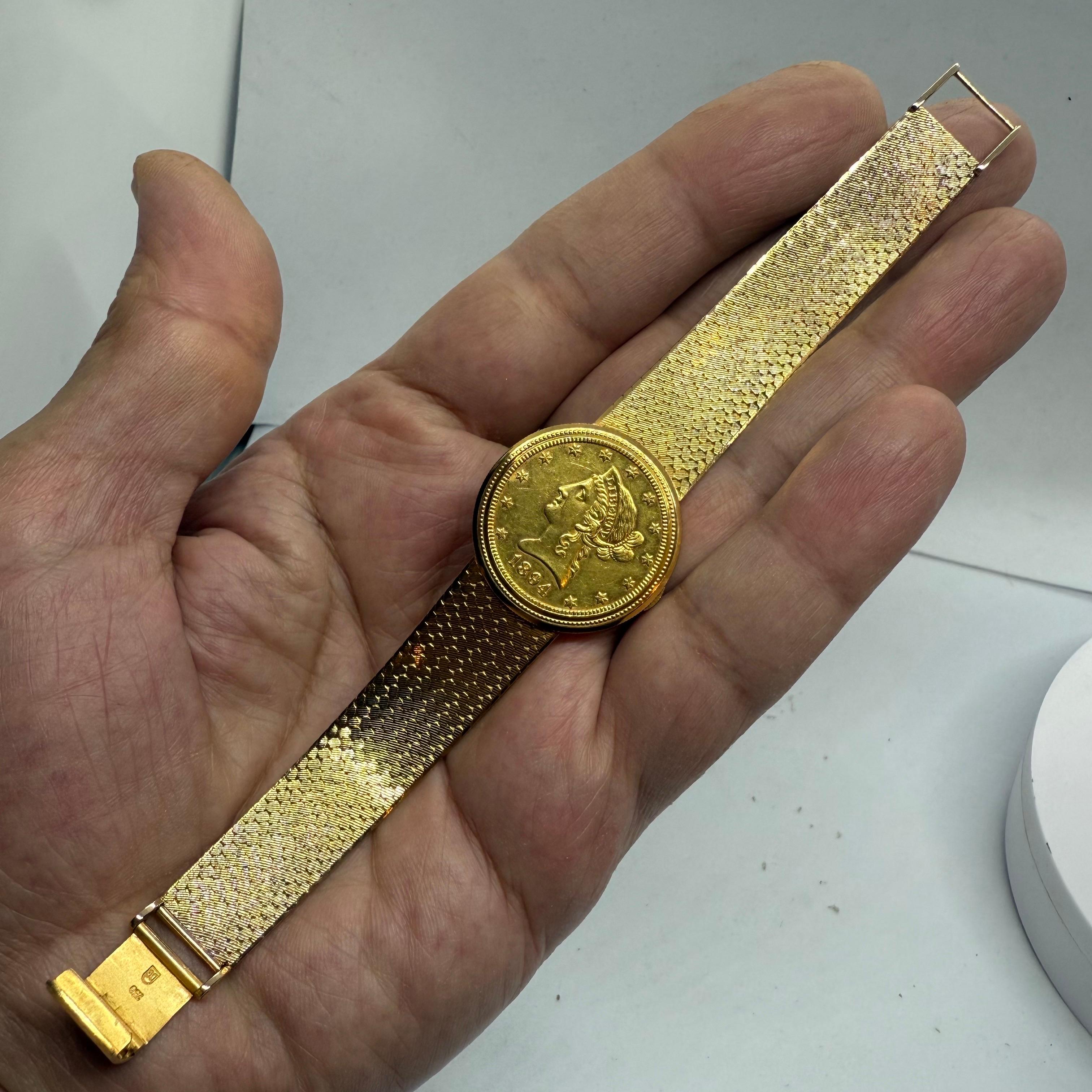 Lady's 18K Gelb massivem Gold Juvenia Münze Uhr Fabrik markiert 59,2 Gramm 7,25 in für Damen oder Herren im Angebot