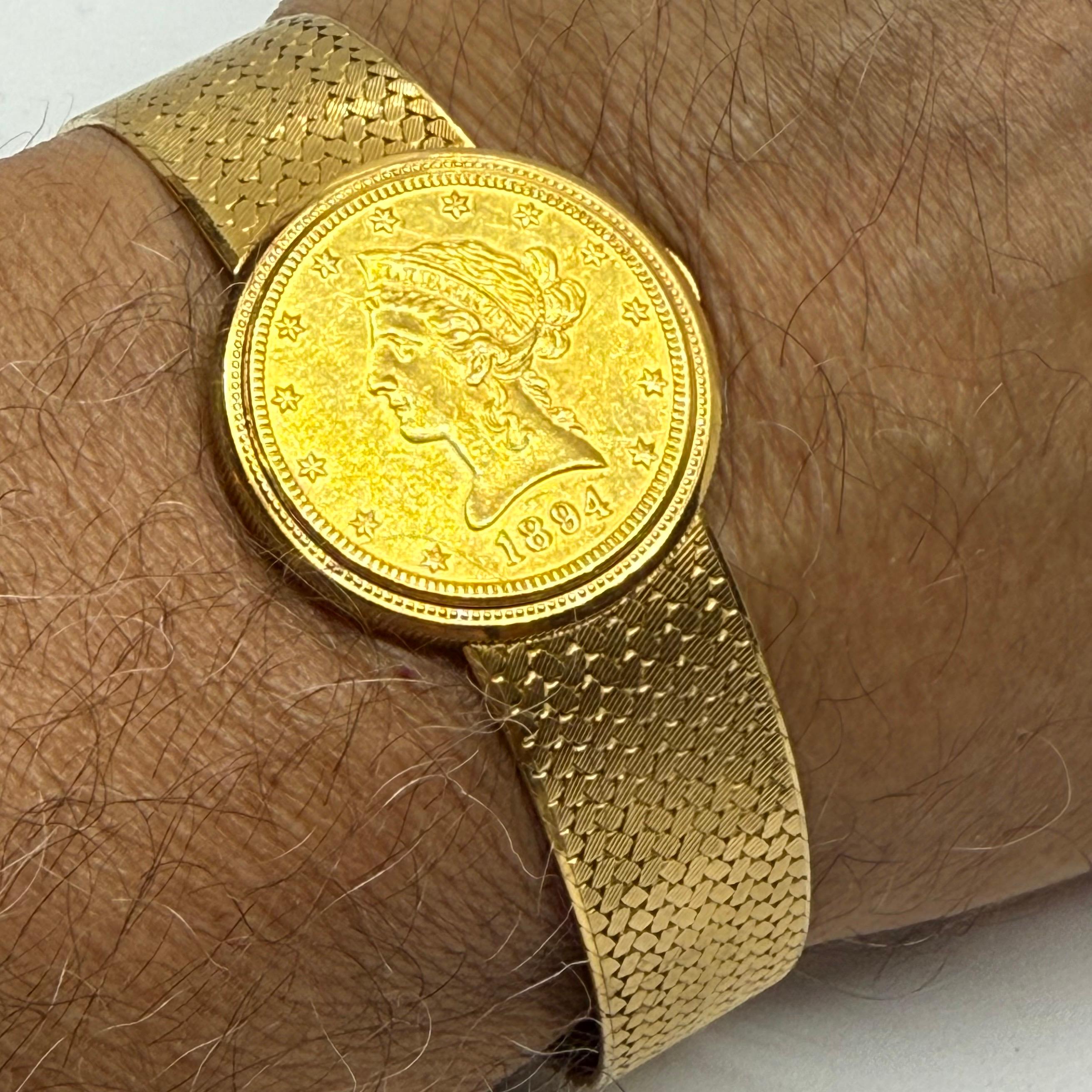 Lady's 18K Gelb massivem Gold Juvenia Münze Uhr Fabrik markiert 59,2 Gramm 7,25 in im Angebot 1