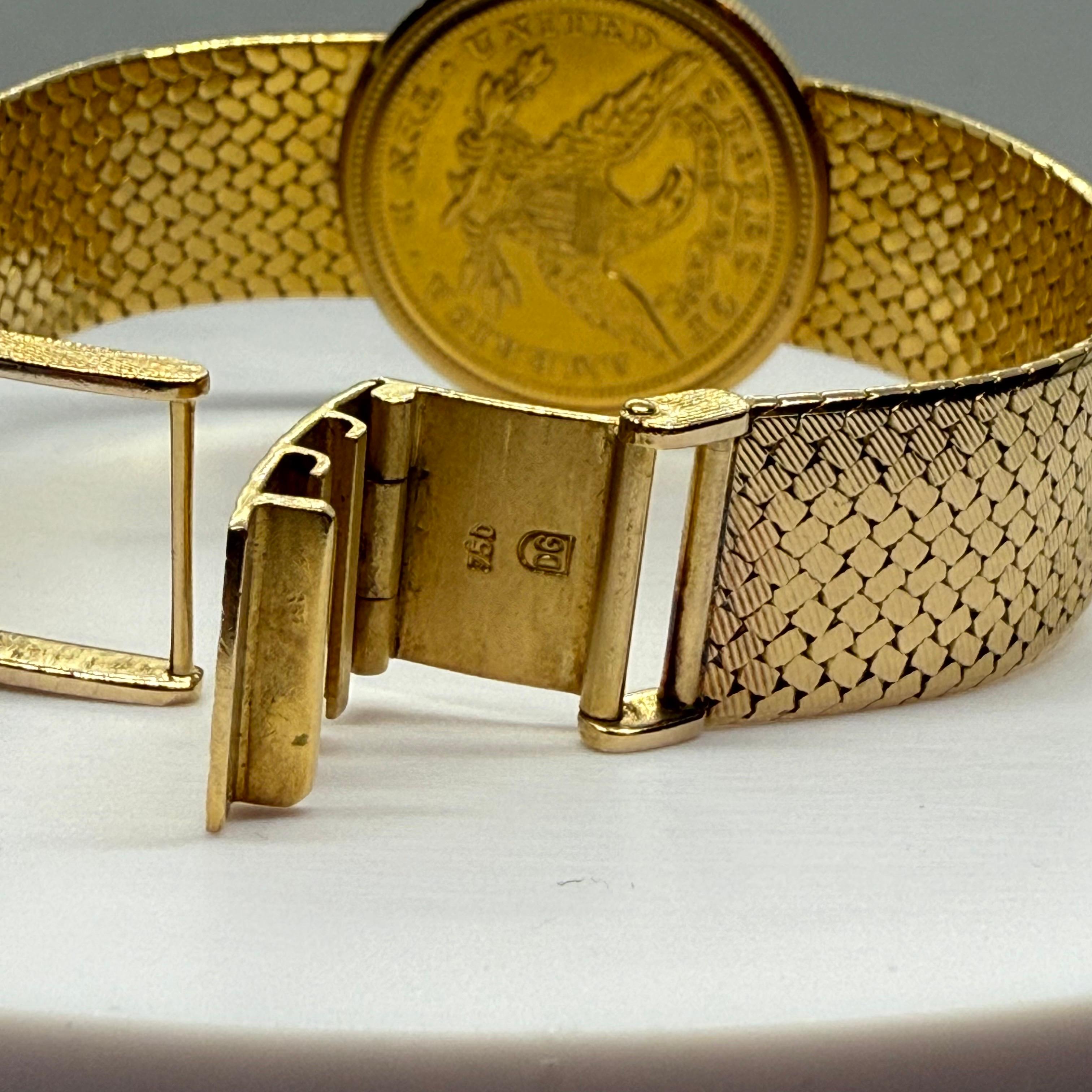 Lady's 18K Gelb massivem Gold Juvenia Münze Uhr Fabrik markiert 59,2 Gramm 7,25 in im Angebot 2