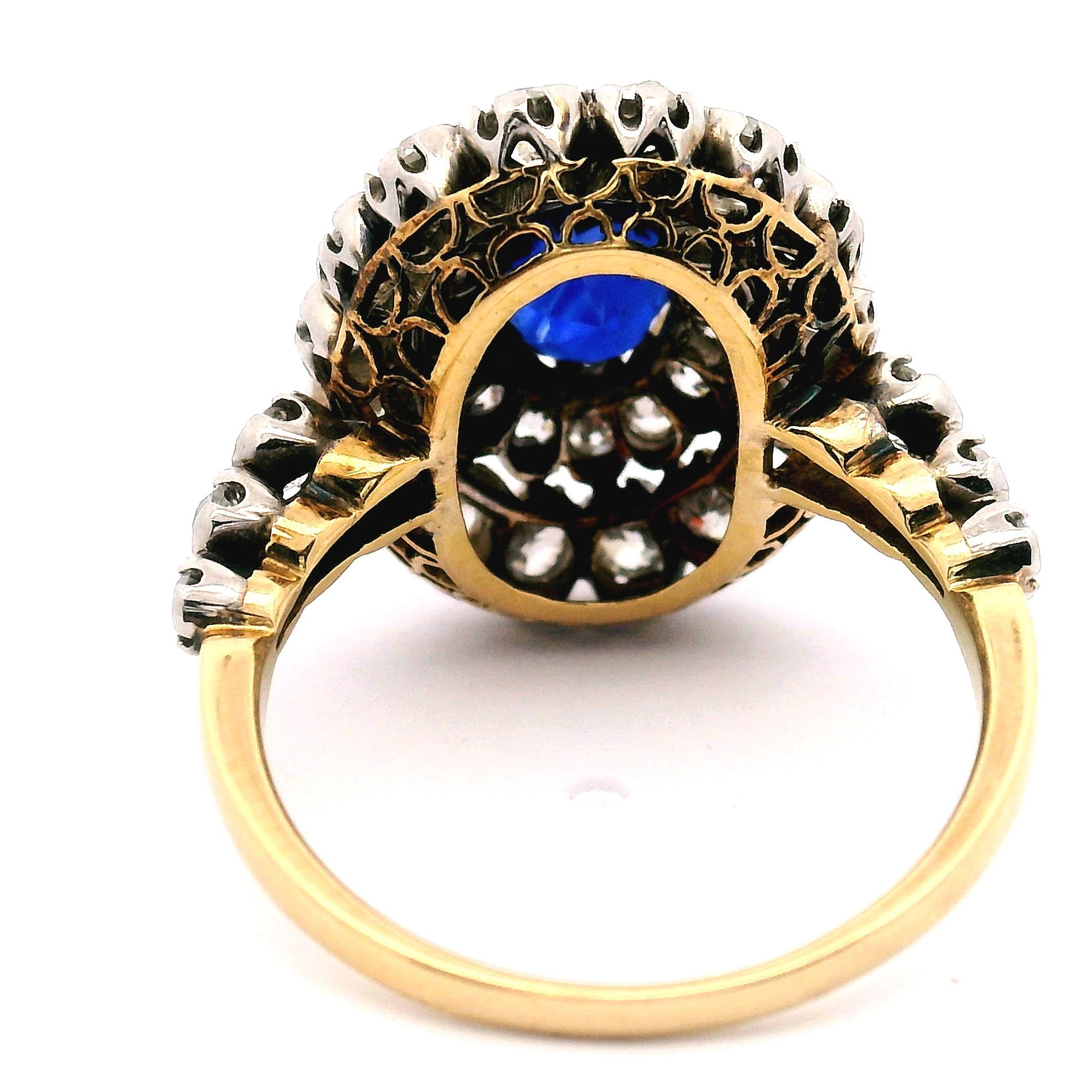 De las mujeres Anillo Antiguo de Zafiro y Diamantes para Dama