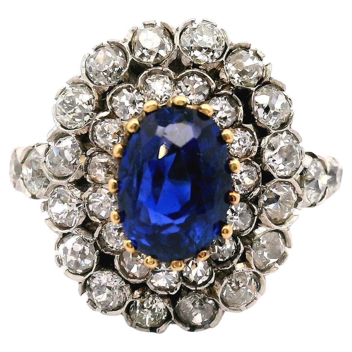 Anillo Antiguo de Zafiro y Diamantes para Dama