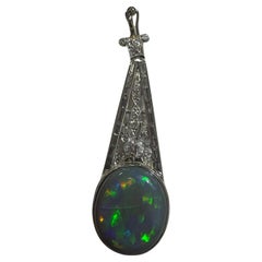 Lady's Art Deco Black Opal and Pendant in Platinum