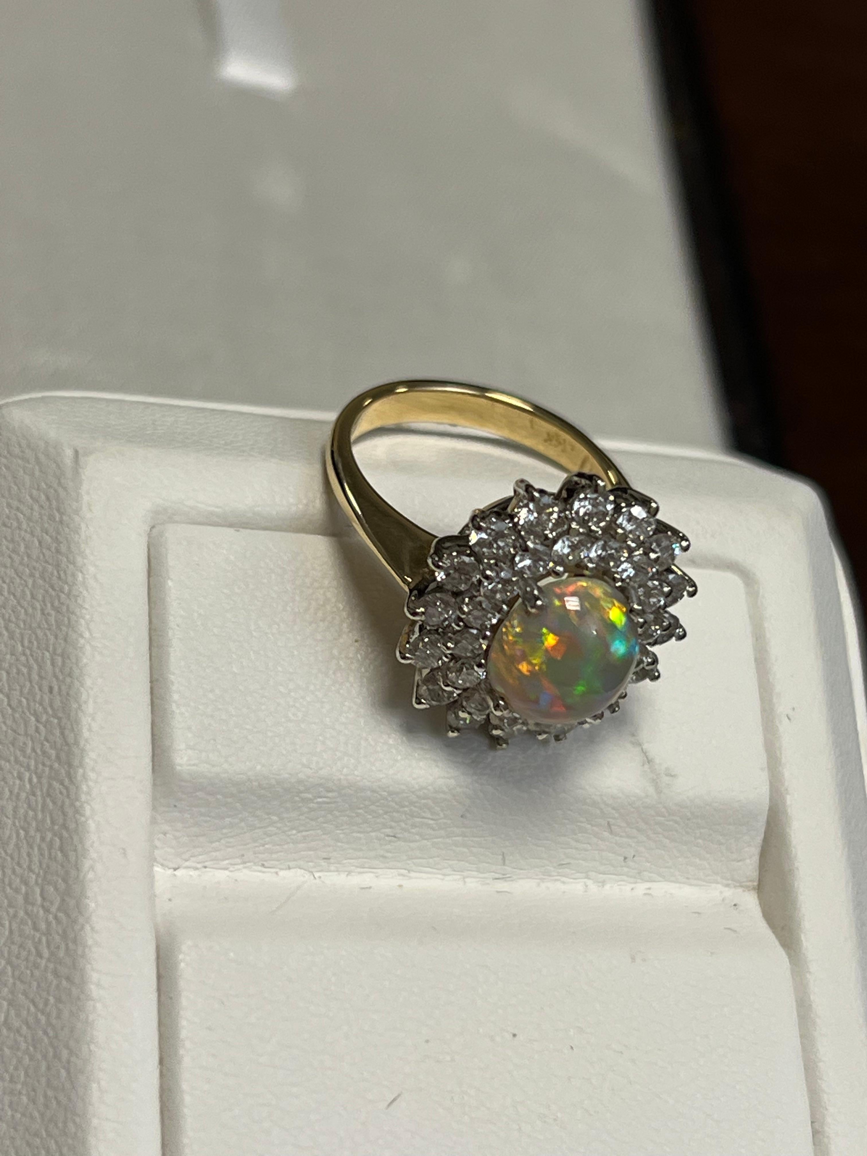 Lady's Black Crystal Opal and Diamonds Ring in 14k Yellow and White Gold  In Good Condition For Sale In New York, NY