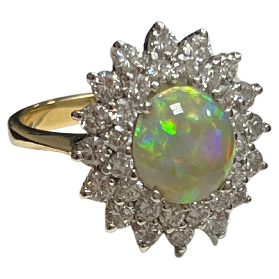 Lady's Black Crystal Opal and Diamonds Ring in 14k Yellow and White Gold  For Sale