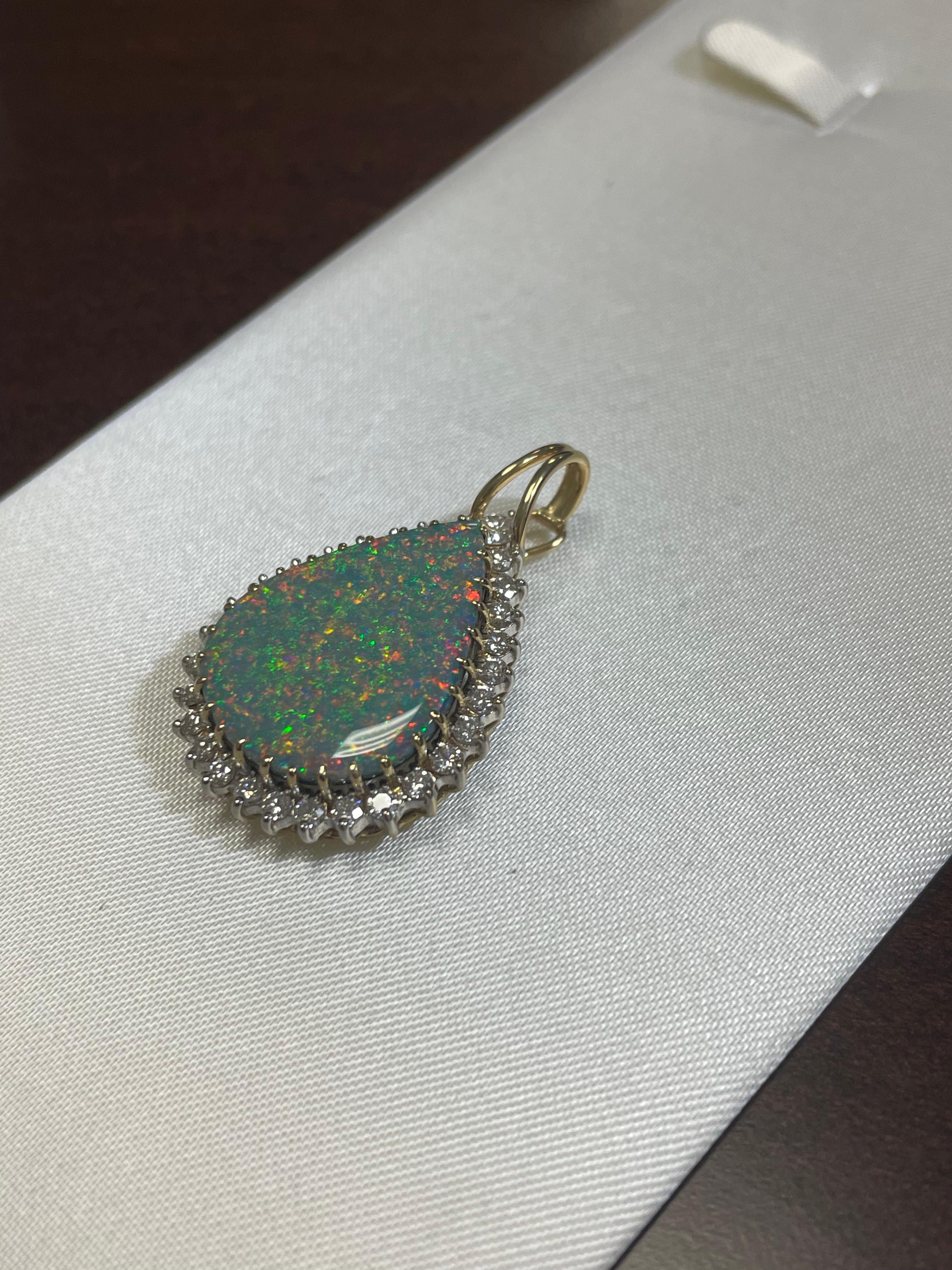 Cabochon Lady's Black Opal and Diamond Pendant in 14k Yellow and White Gold For Sale