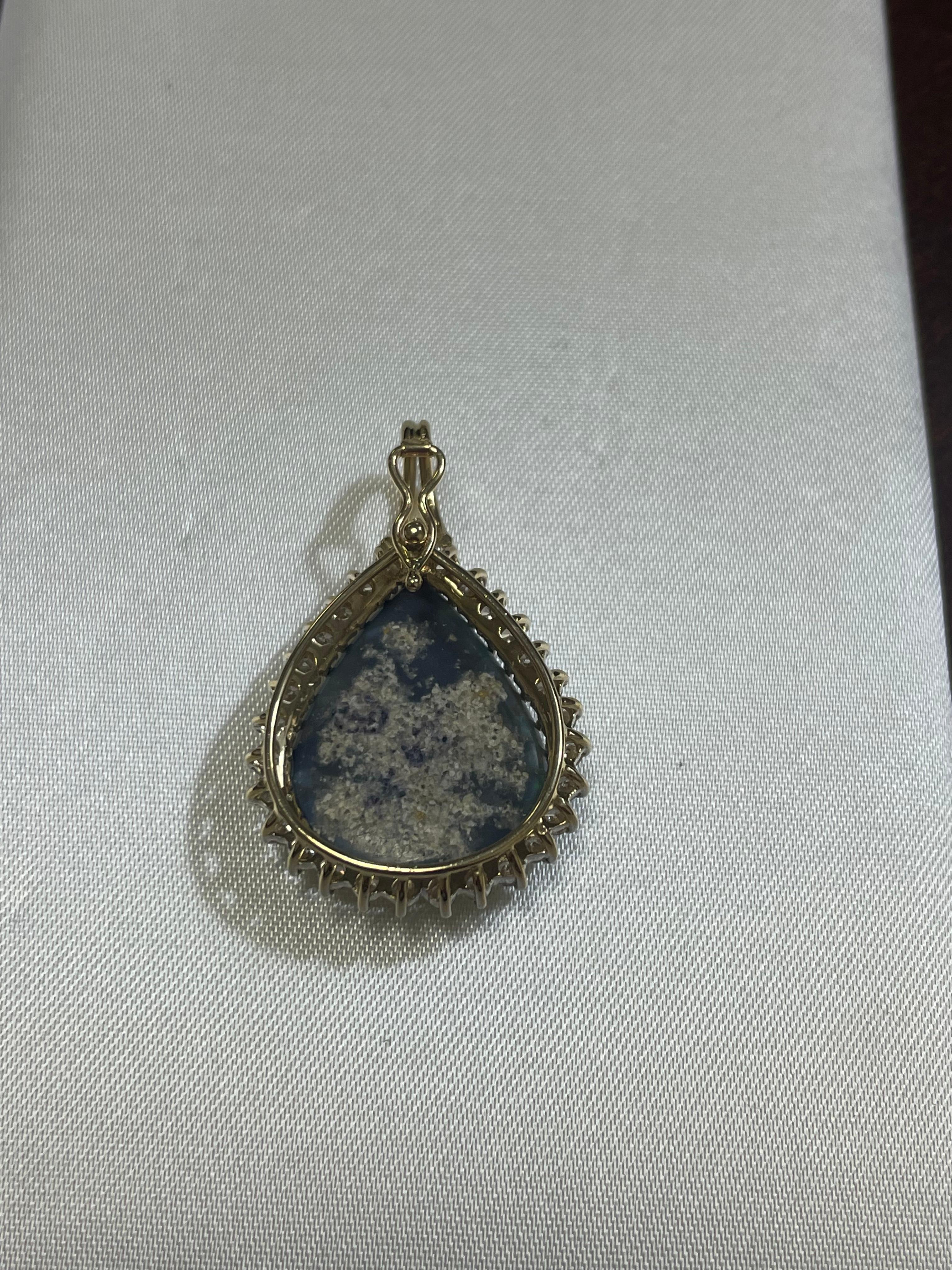 Lady's Black Opal and Diamond Pendant in 14k Yellow and White Gold In Good Condition For Sale In New York, NY