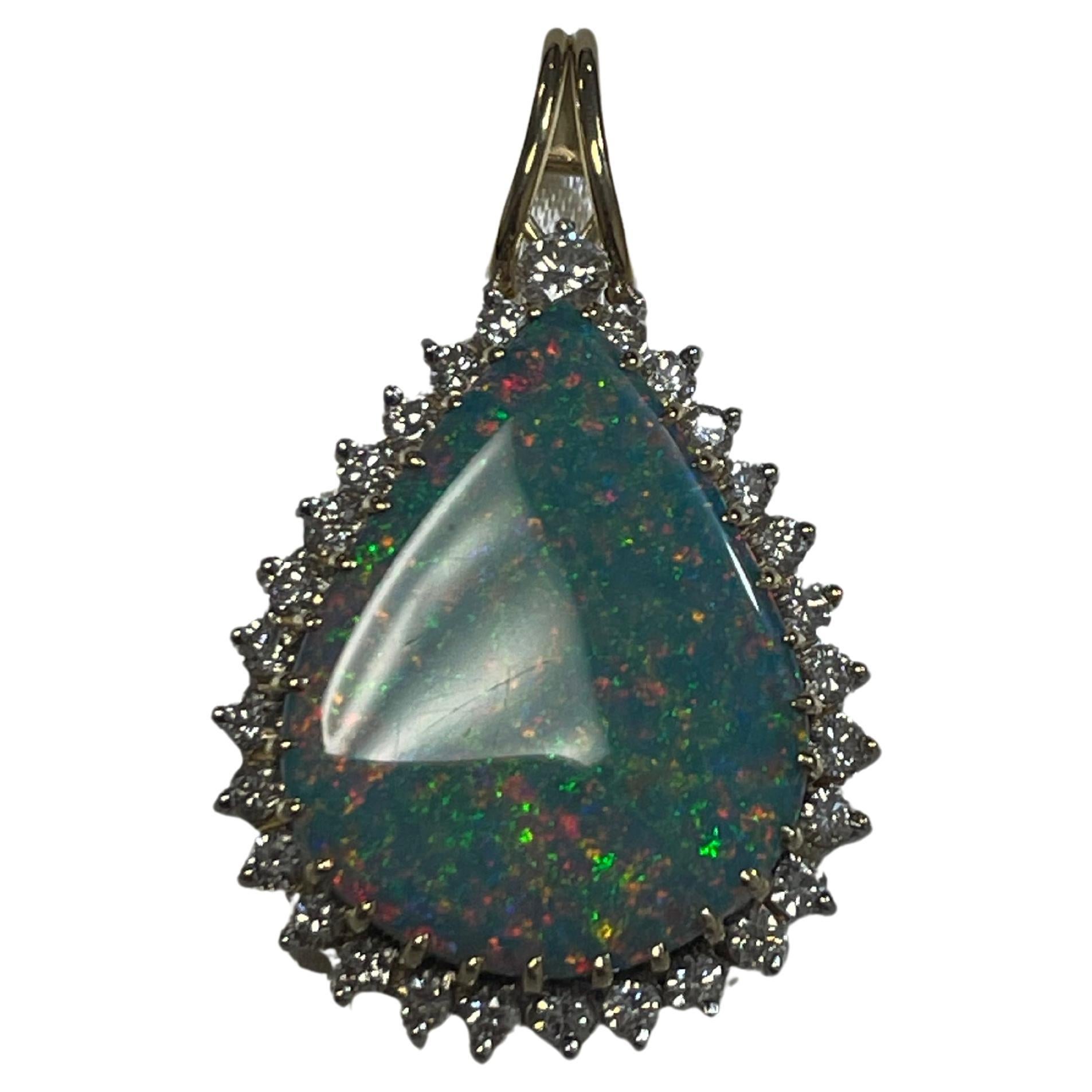 Lady's Black Opal and Diamond Pendant in 14k Yellow and White Gold For Sale