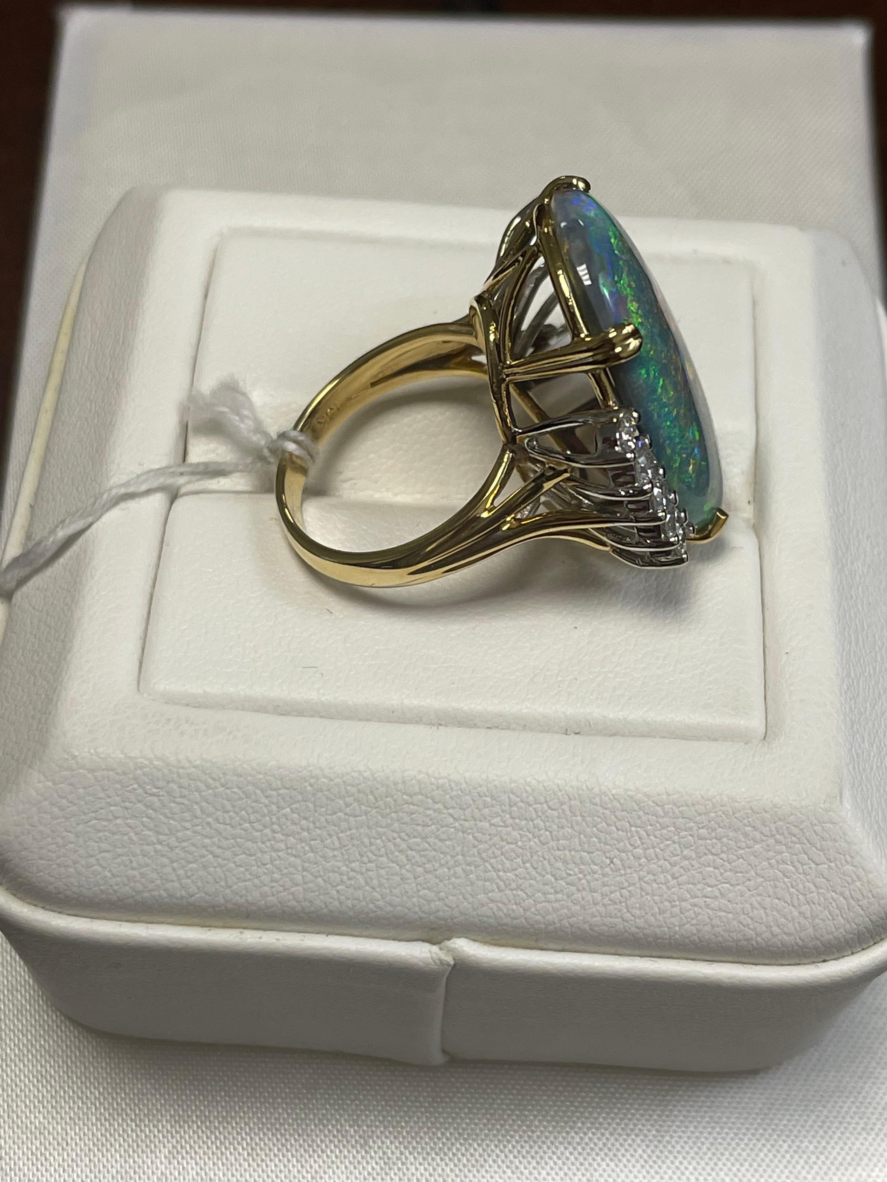 Cabochon Lady's Black Opal and Diamond Ring in 18k Yellow and White Gold For Sale