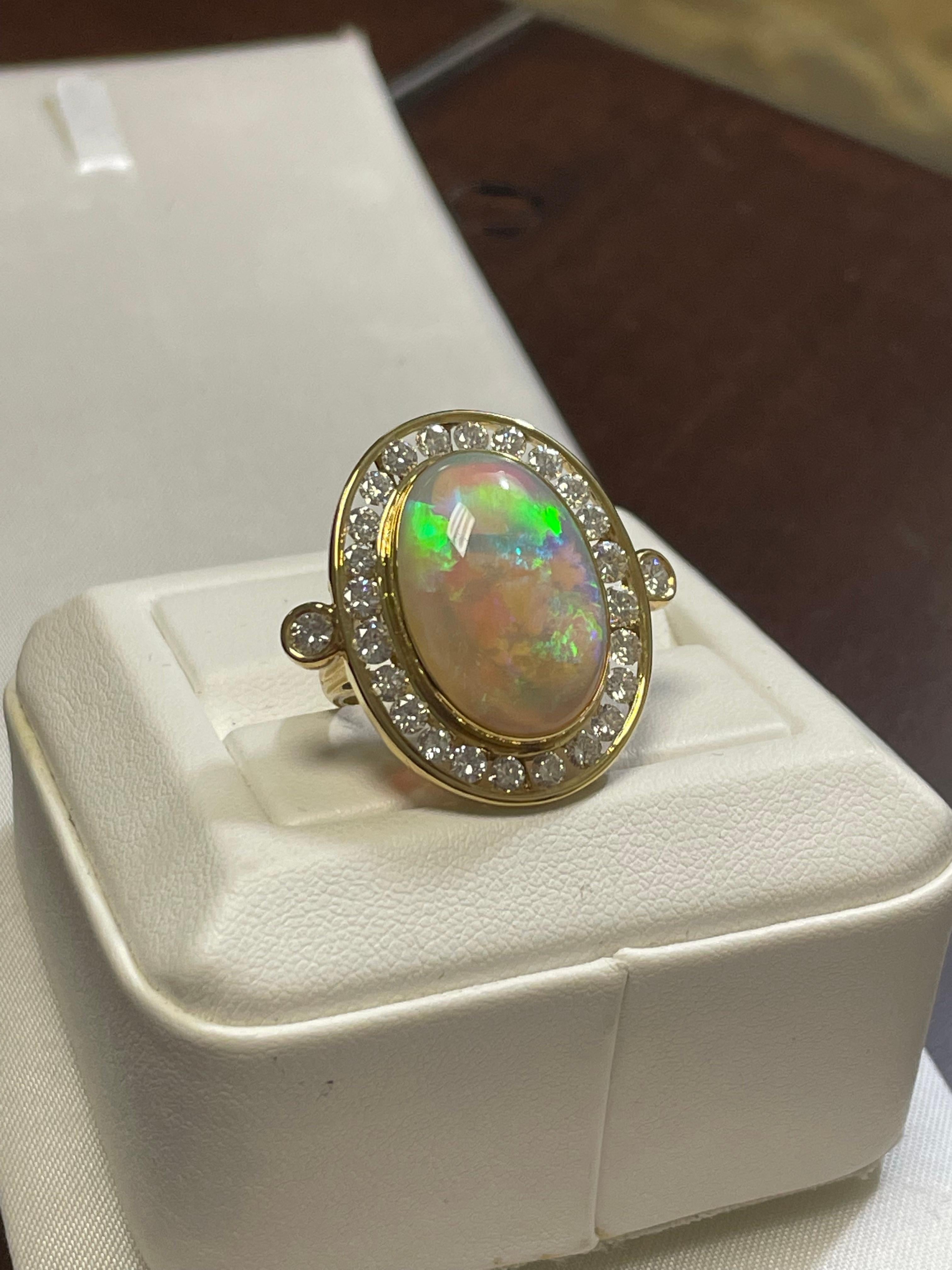 Art Deco Lady's Black Opal and Diamond Ring in 18k Yellow Gold  For Sale