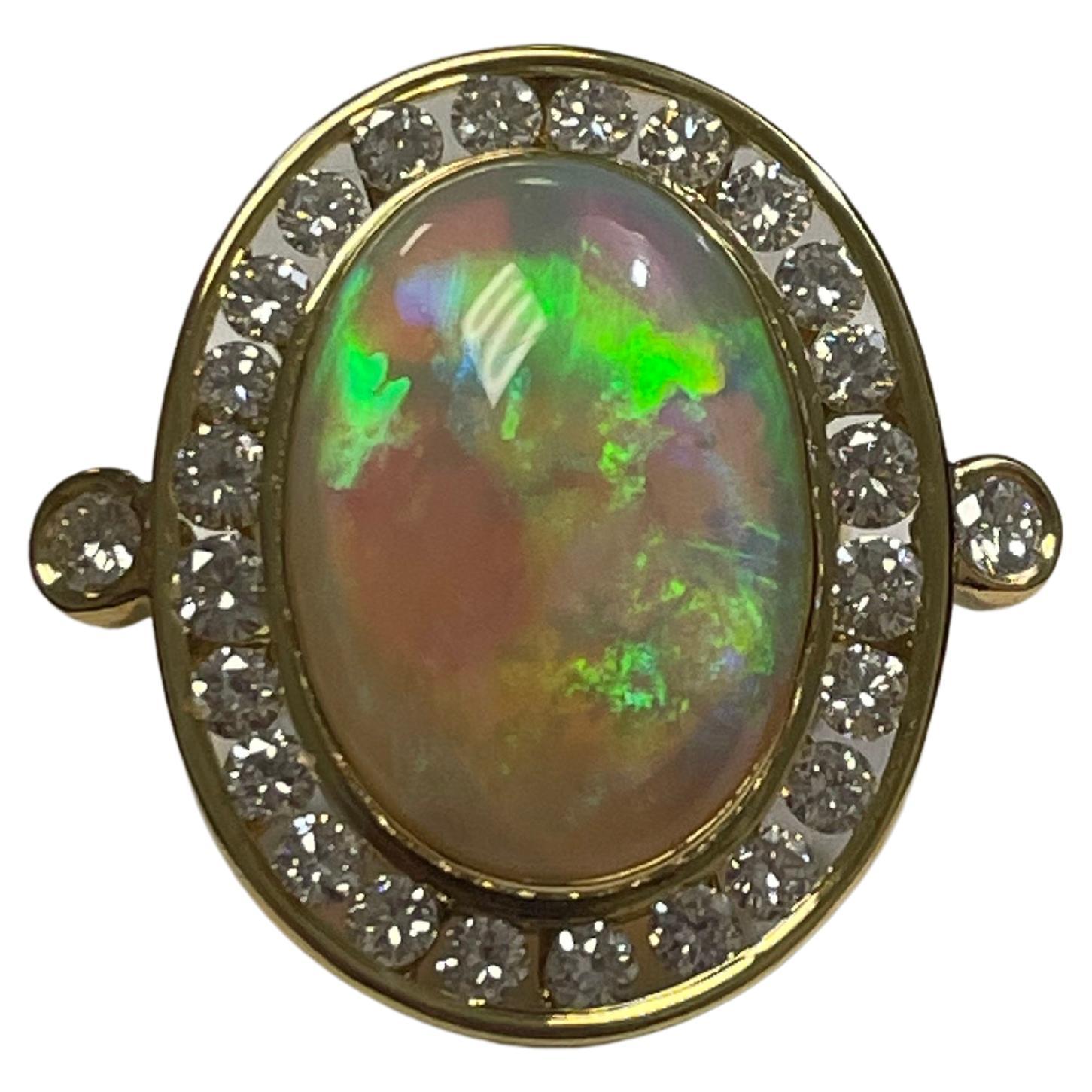 Lady's Black Opal and Diamond Ring in 18k Yellow Gold  For Sale