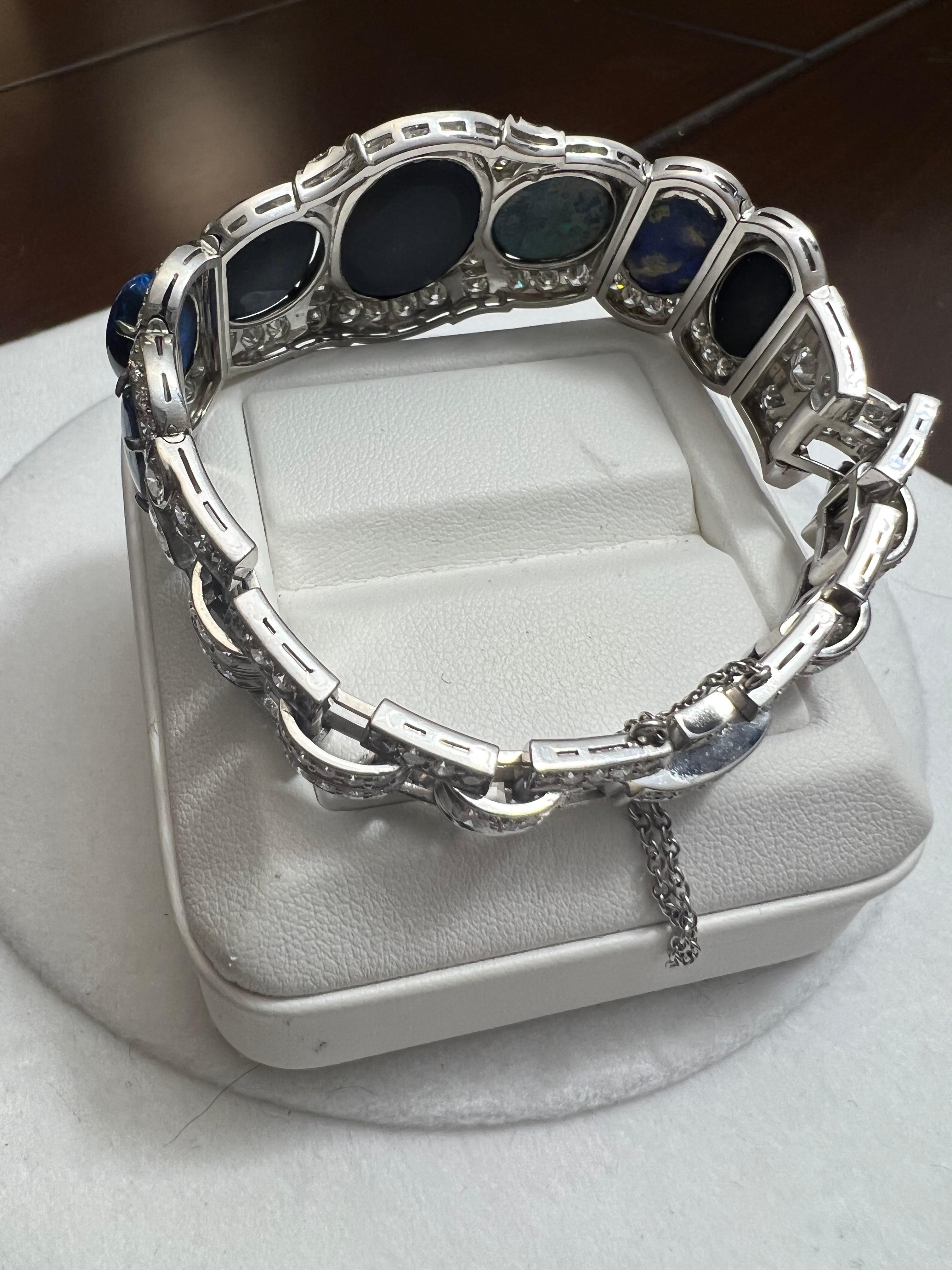 Damen-Armband aus Platin mit schwarzem Opal und Diamanten (Art déco) im Angebot