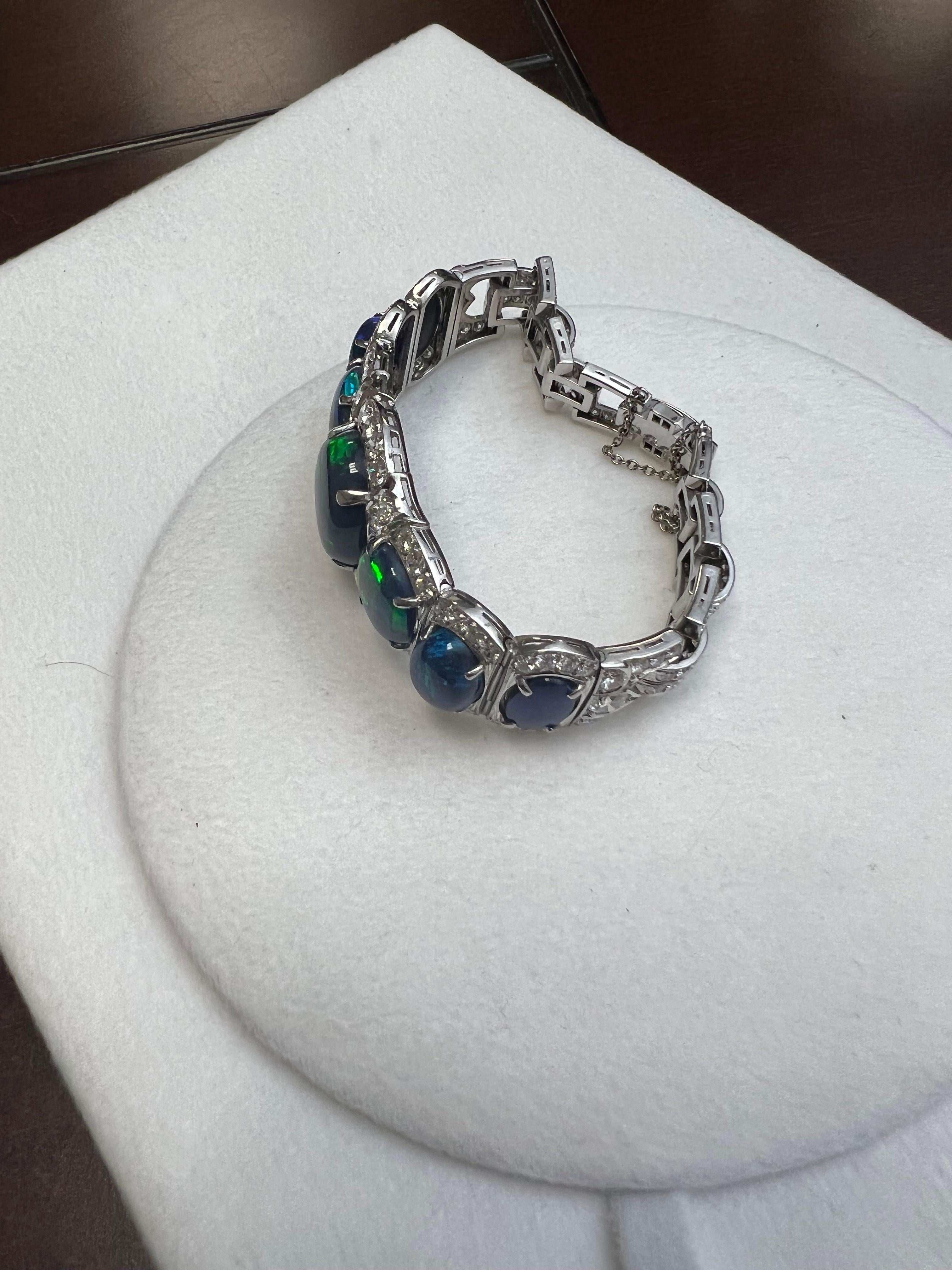 Women's Lady's Black Opal and Diamonds Bracelet in Platinum For Sale