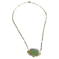 Lady's Black Opal and Diamonds Necklace in Platinum and 18k Yellow Gold 
